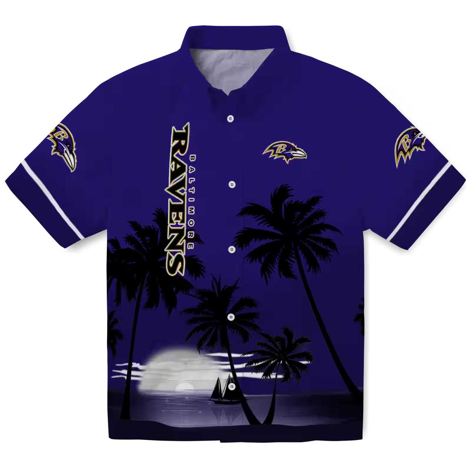 baltimore ravens beach sunset purple black hawaiian shirt best selling