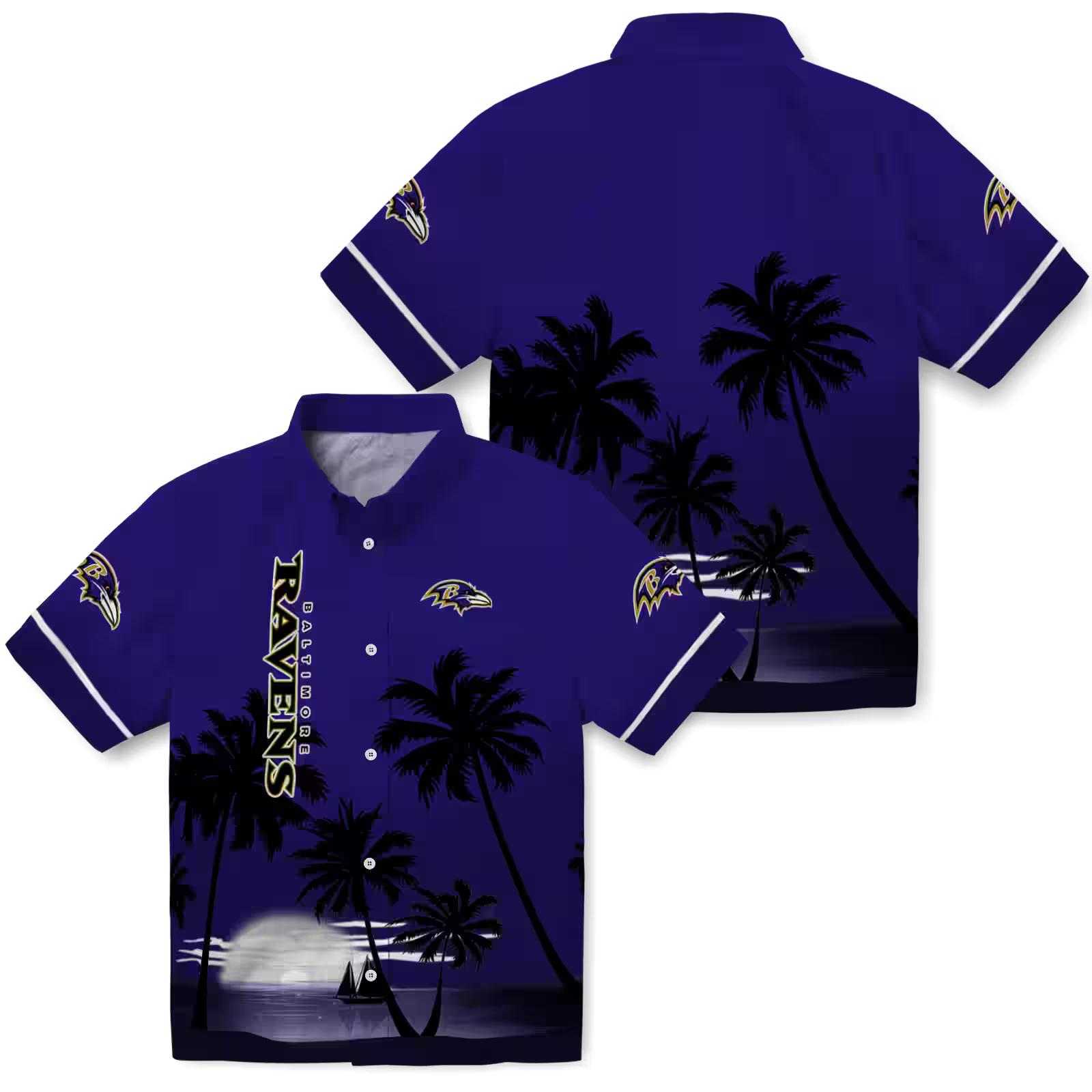 baltimore ravens beach sunset purple black hawaiian shirt high quality