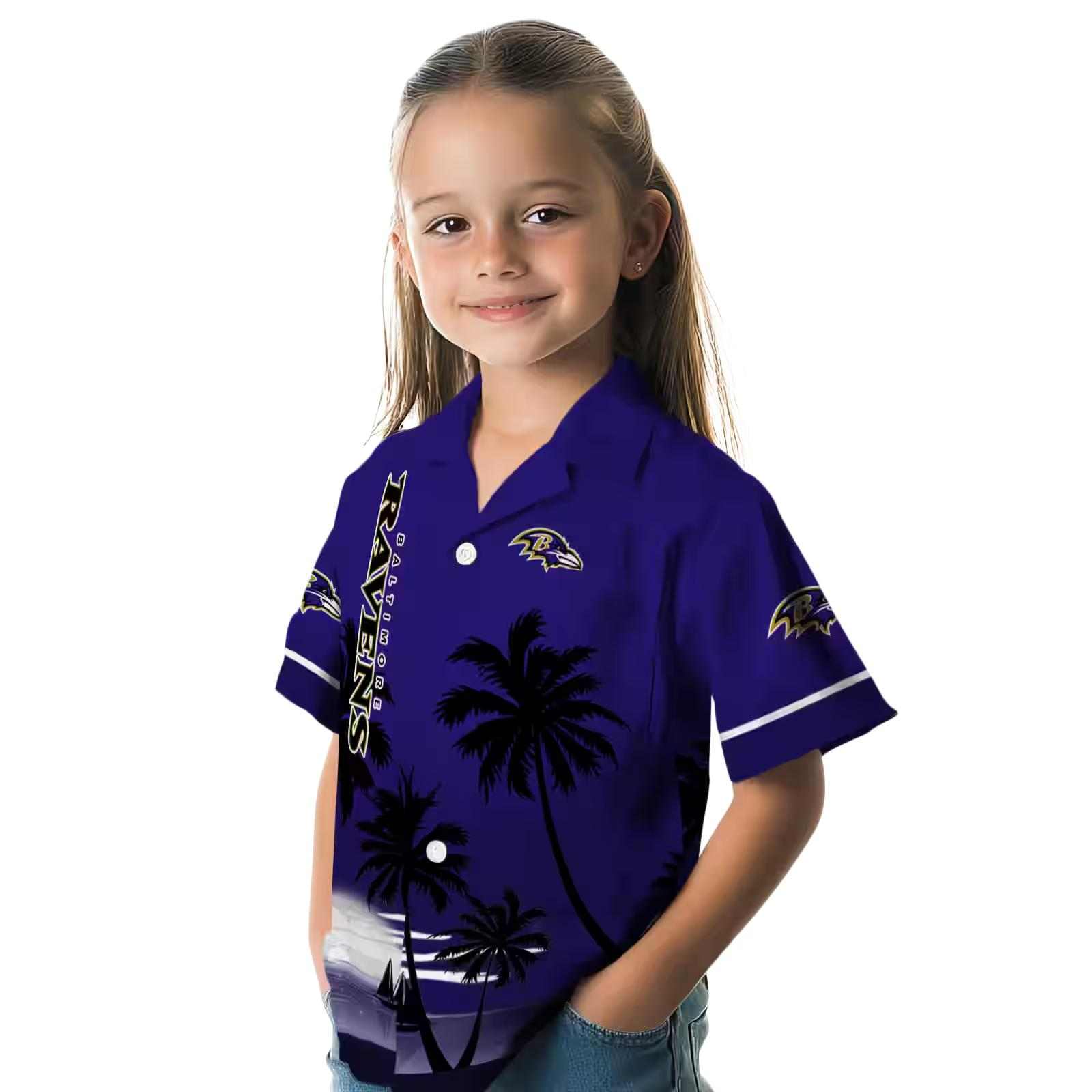 baltimore ravens beach sunset purple black hawaiian shirt premium grade