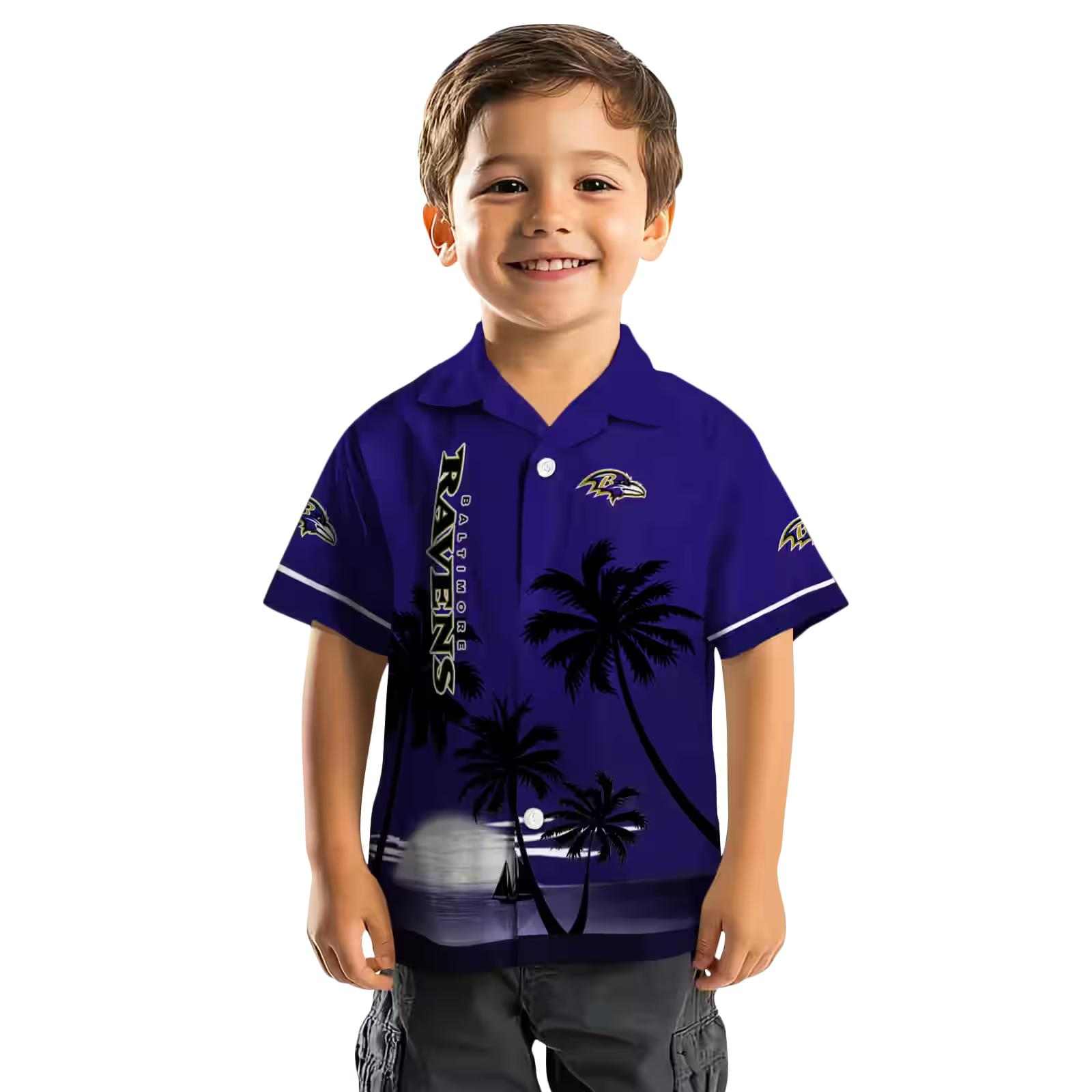 baltimore ravens beach sunset purple black hawaiian shirt top rated