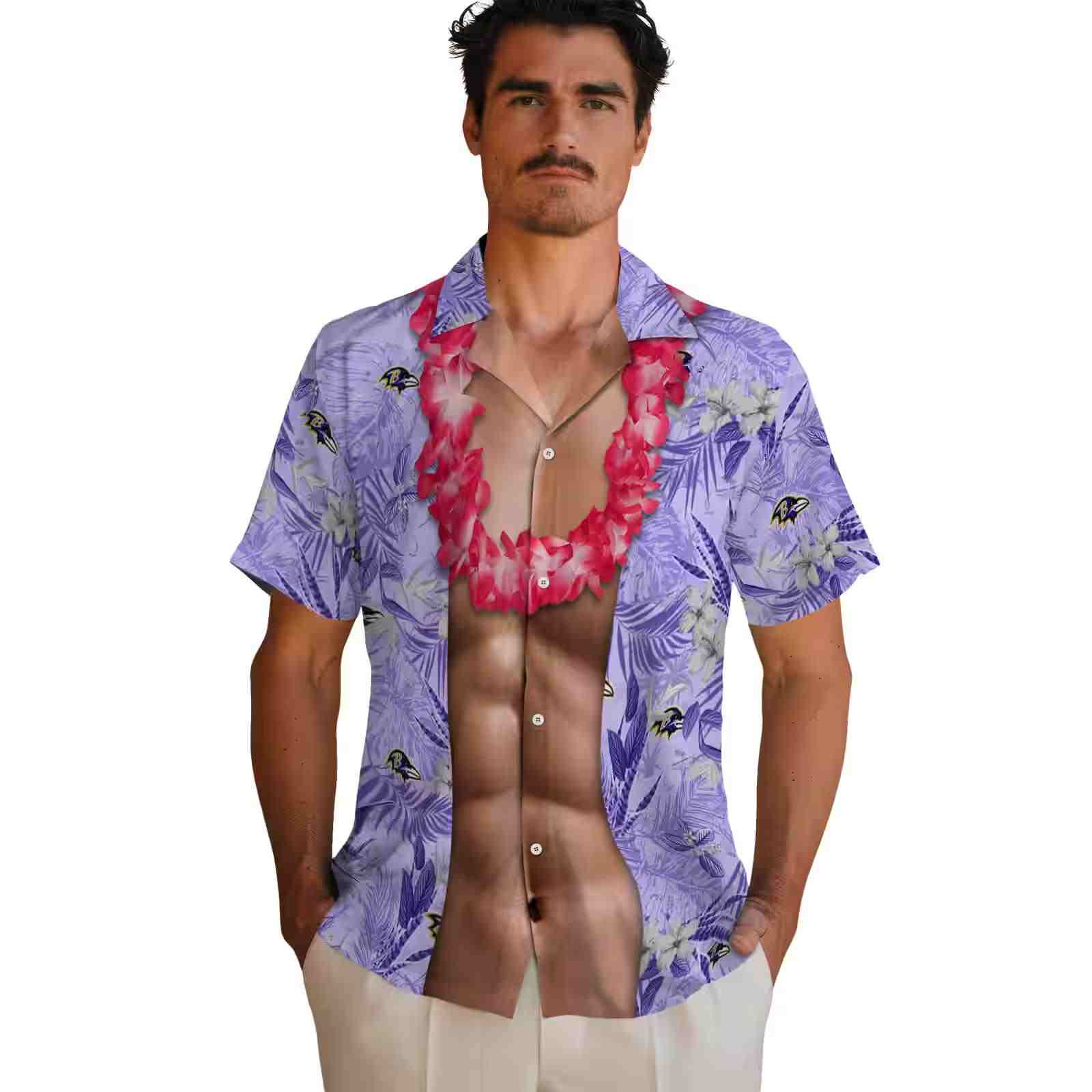 baltimore ravens chest illusion purple hawaiian shirt fashion forward