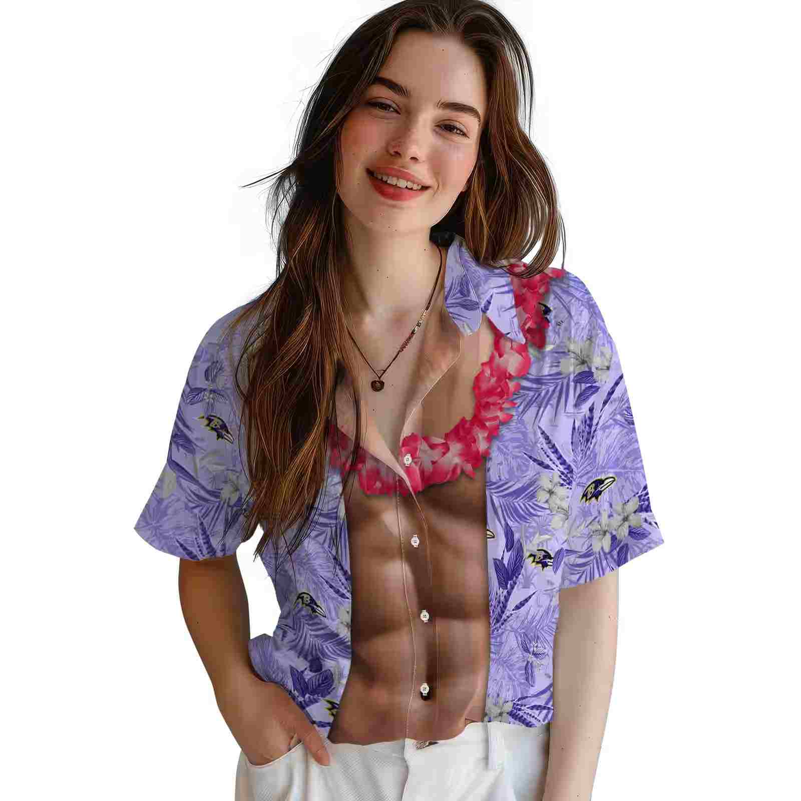 baltimore ravens chest illusion purple hawaiian shirt latest model