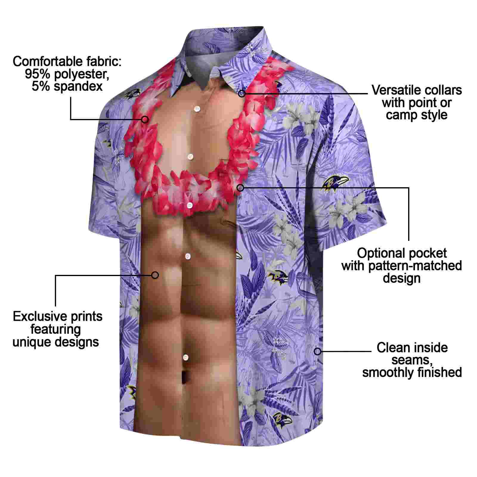 baltimore ravens chest illusion purple hawaiian shirt new arrival