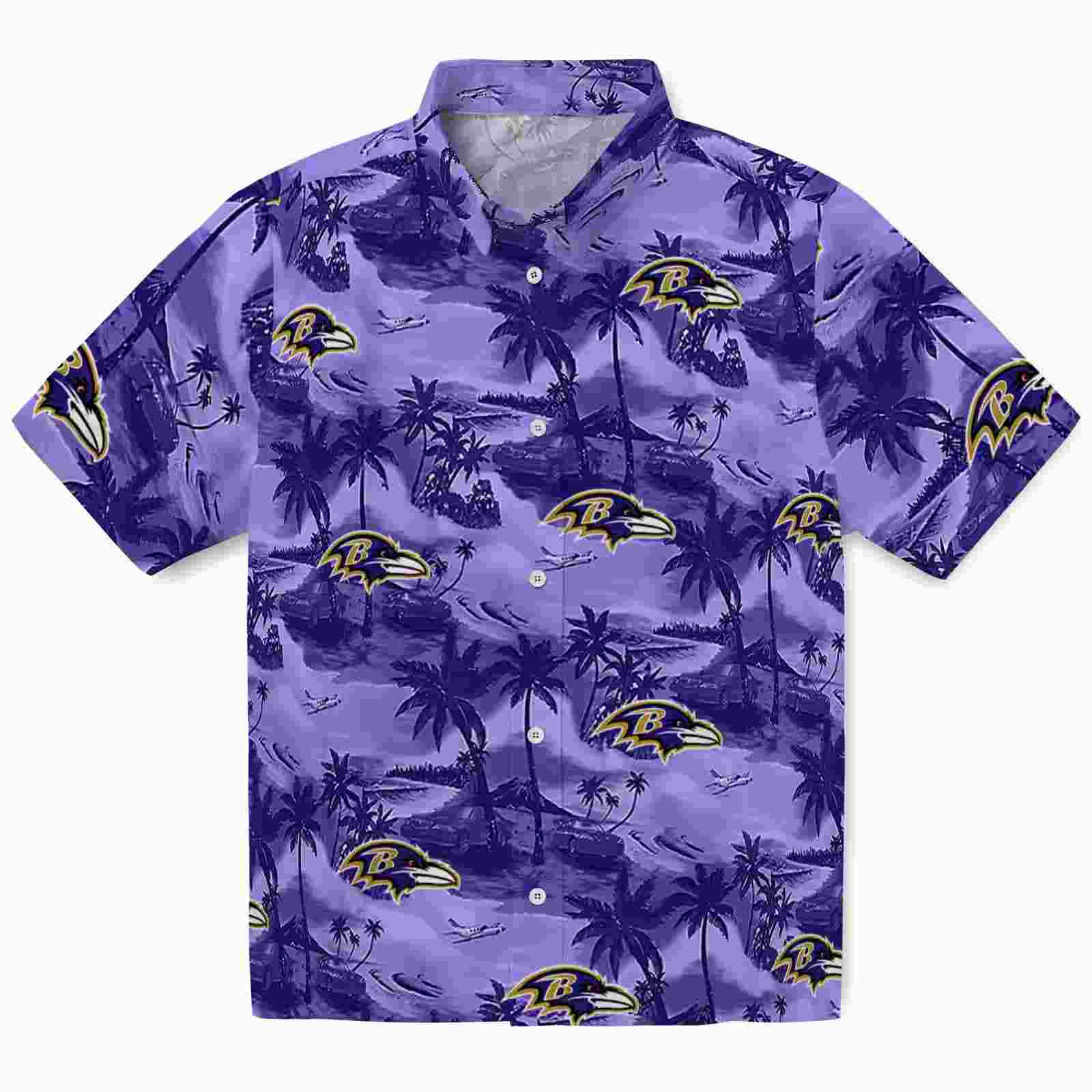 Baltimore Ravens Coastal Palms Purple Hawaiian Shirt