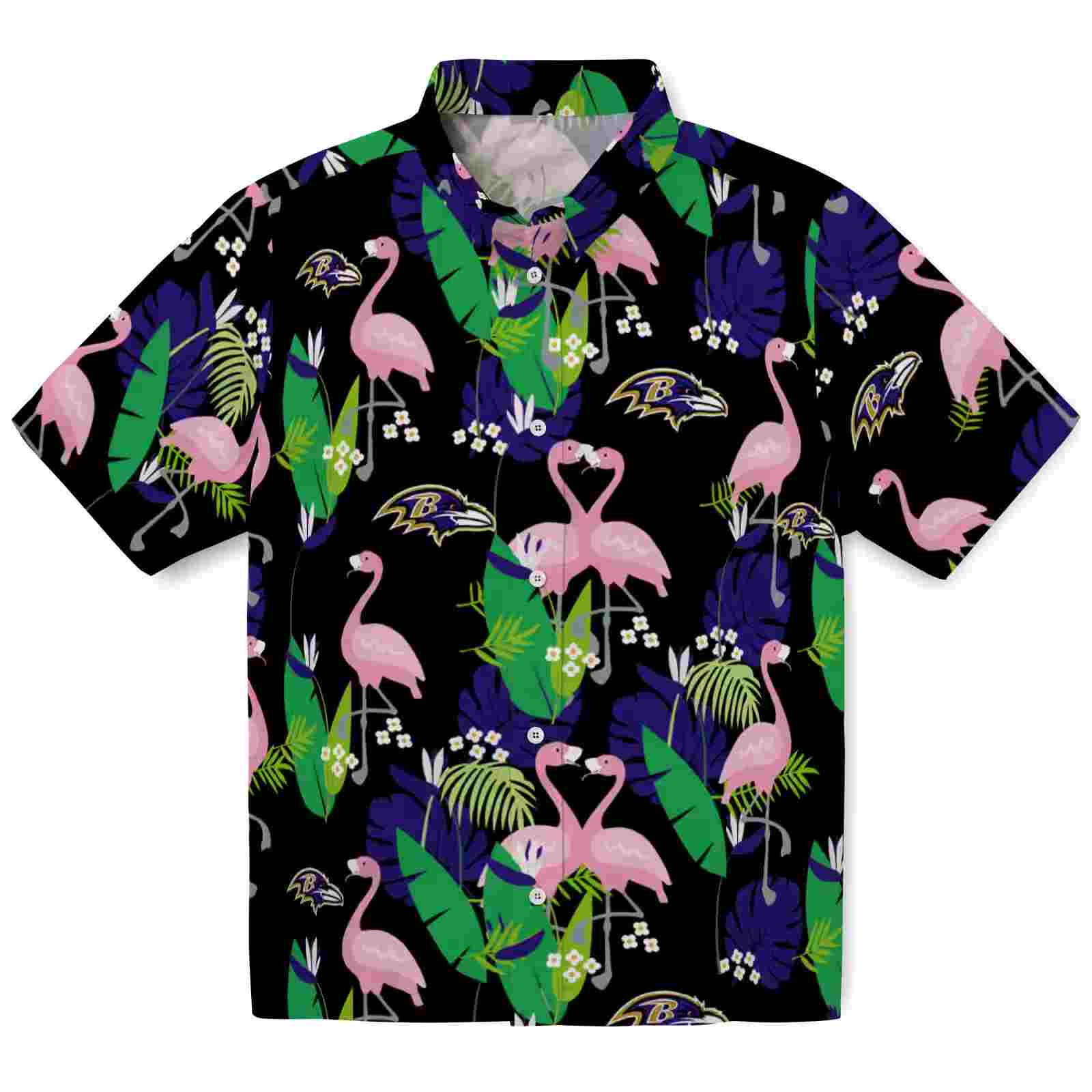 baltimore ravens flamingo foliage purple green hawaiian shirt best selling