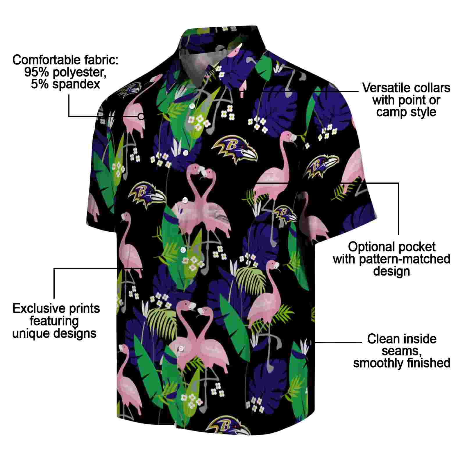 baltimore ravens flamingo foliage purple green hawaiian shirt new arrival