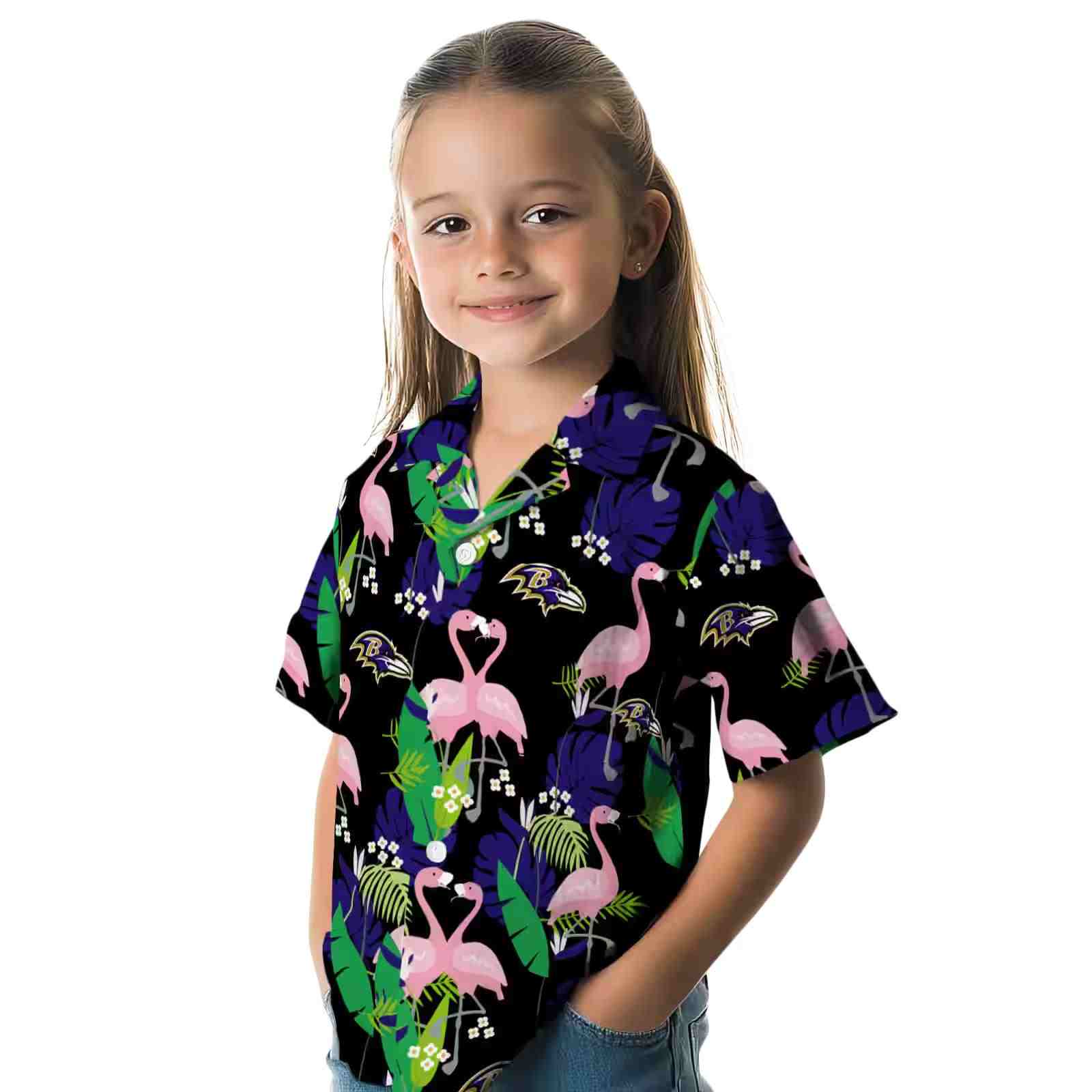 baltimore ravens flamingo foliage purple green hawaiian shirt premium grade