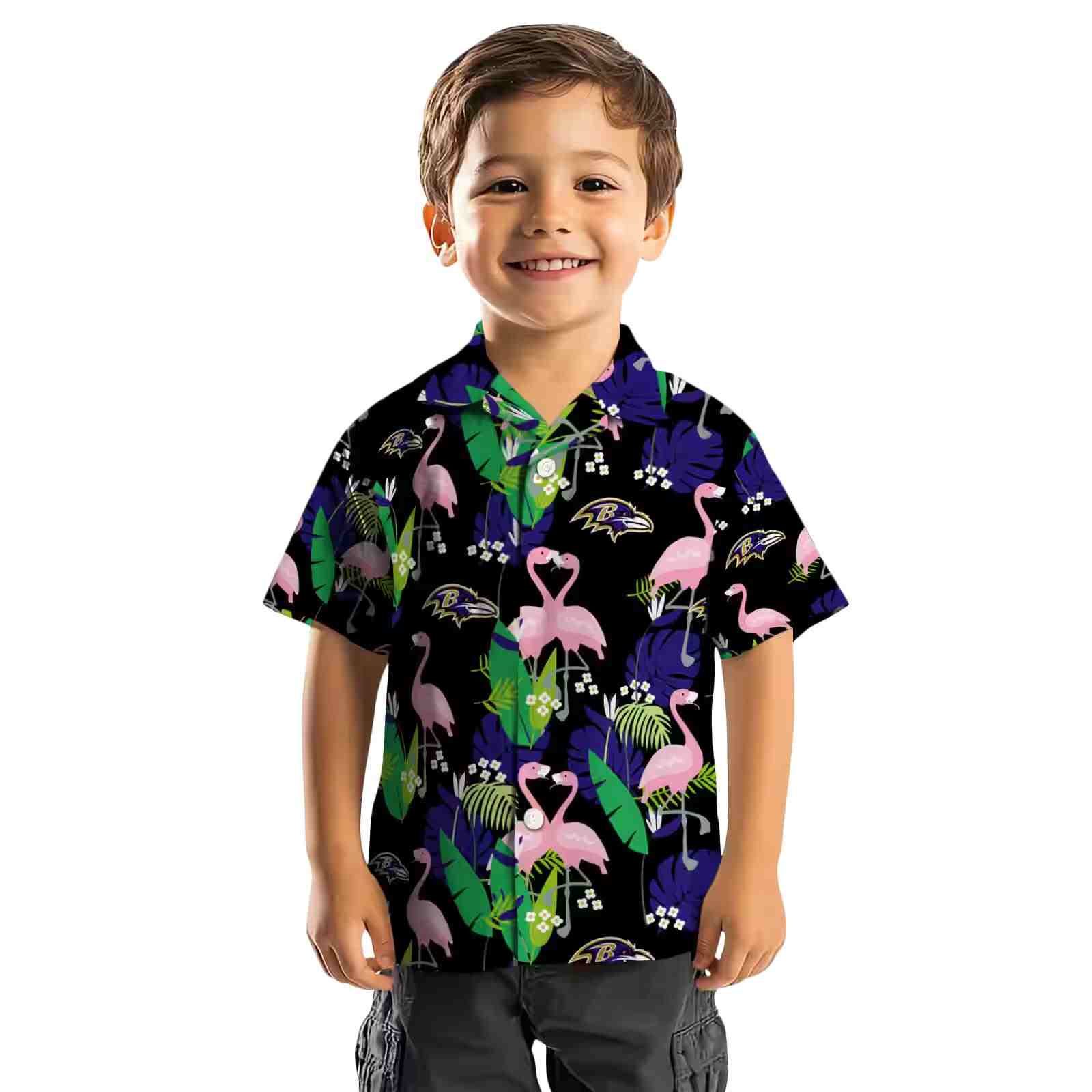 baltimore ravens flamingo foliage purple green hawaiian shirt top rated