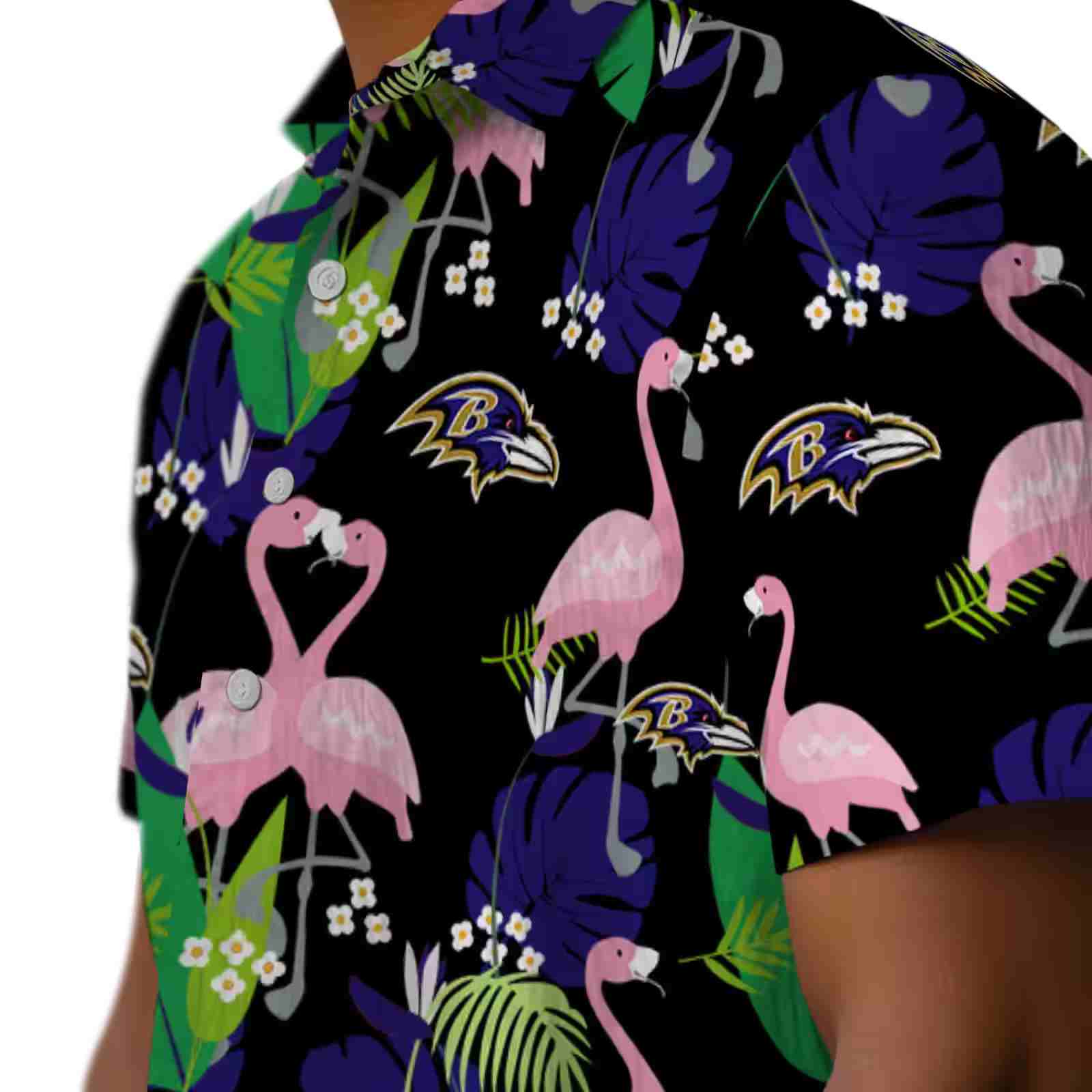 baltimore ravens flamingo foliage purple green hawaiian shirt trendy