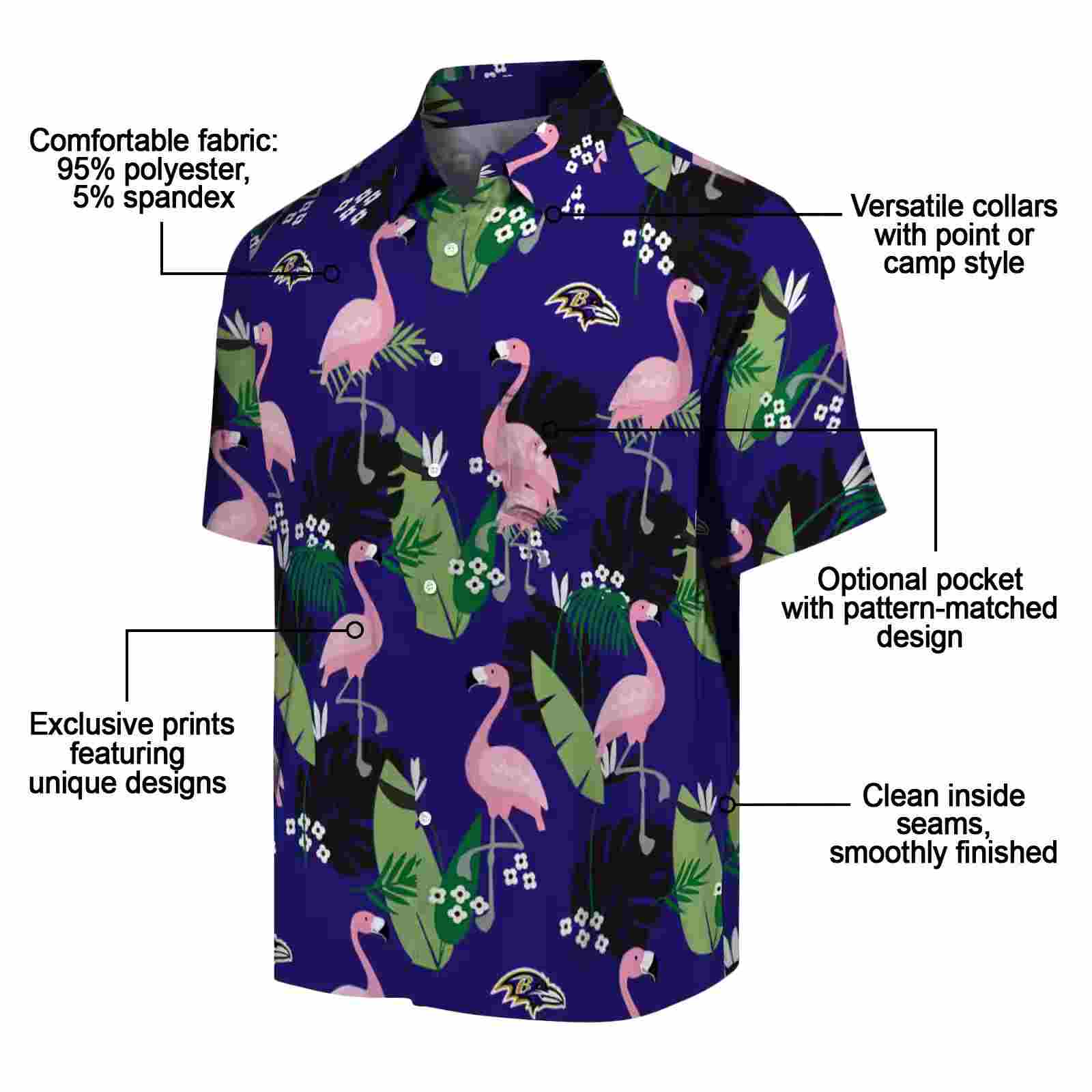 baltimore ravens flamingo leaf motif purple hawaiian shirt new arrival