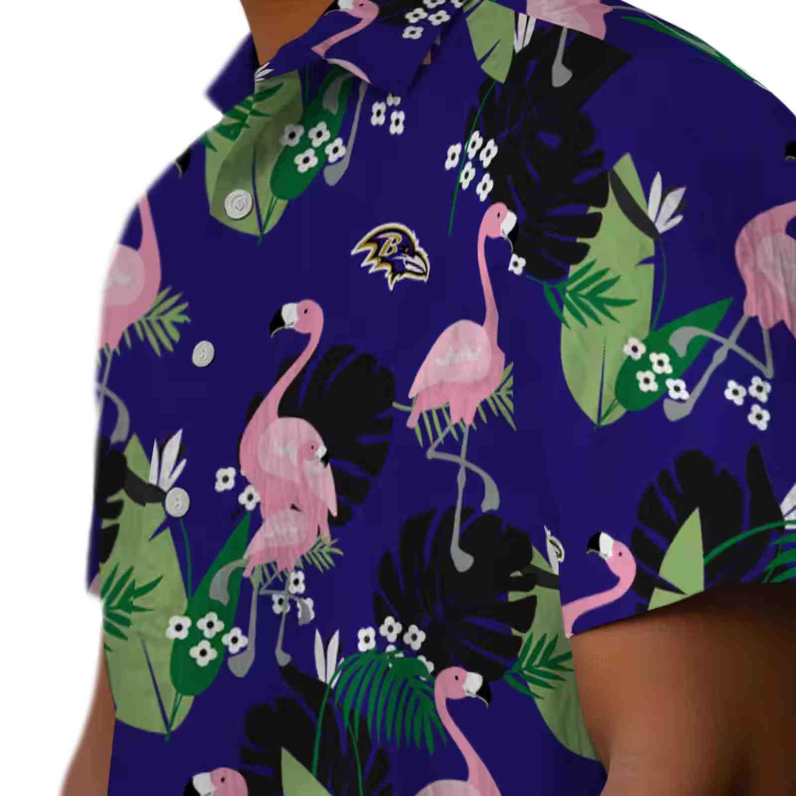 baltimore ravens flamingo leaf motif purple hawaiian shirt trendy