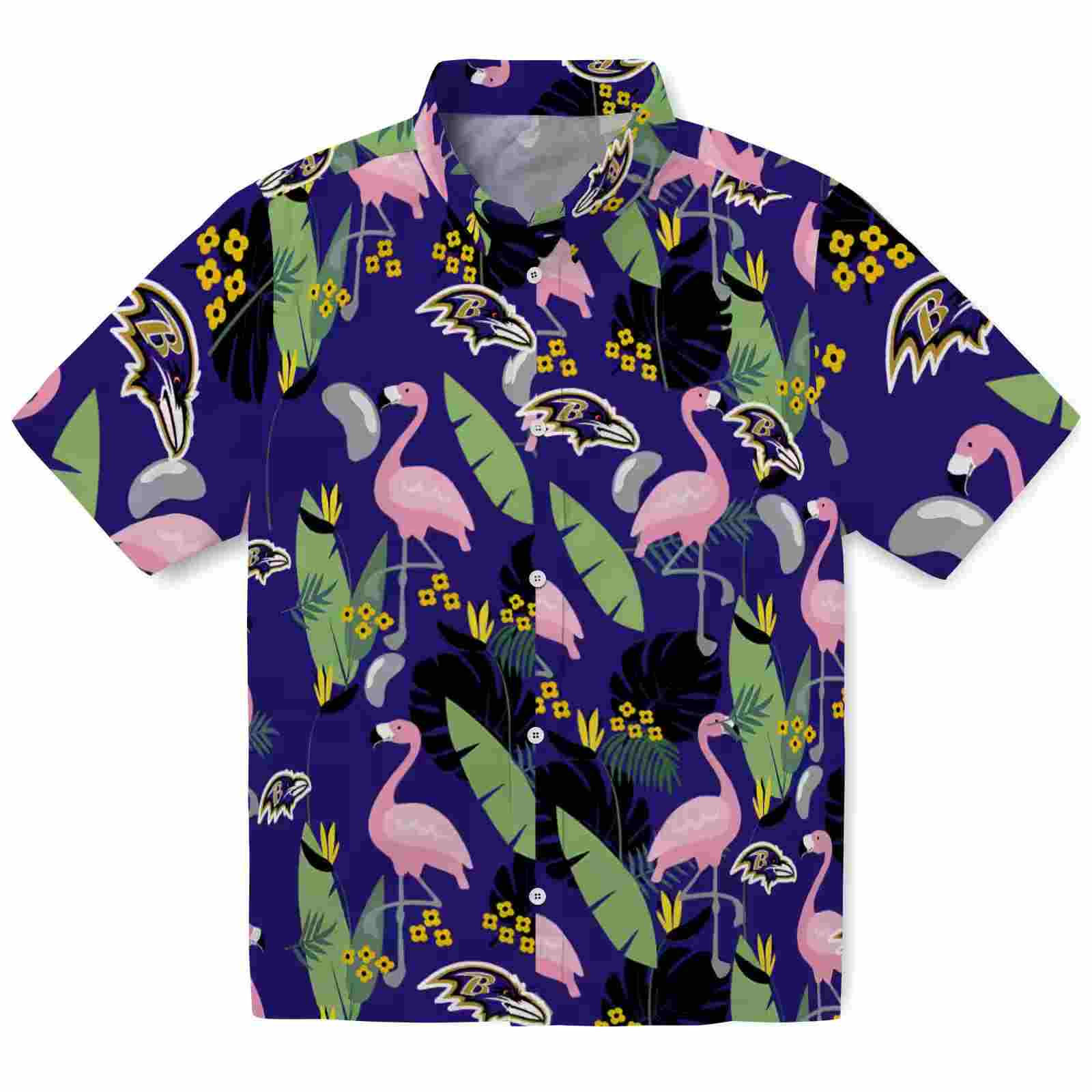 Baltimore Ravens Flamingo Leaves Purple Hawaiian Shirt