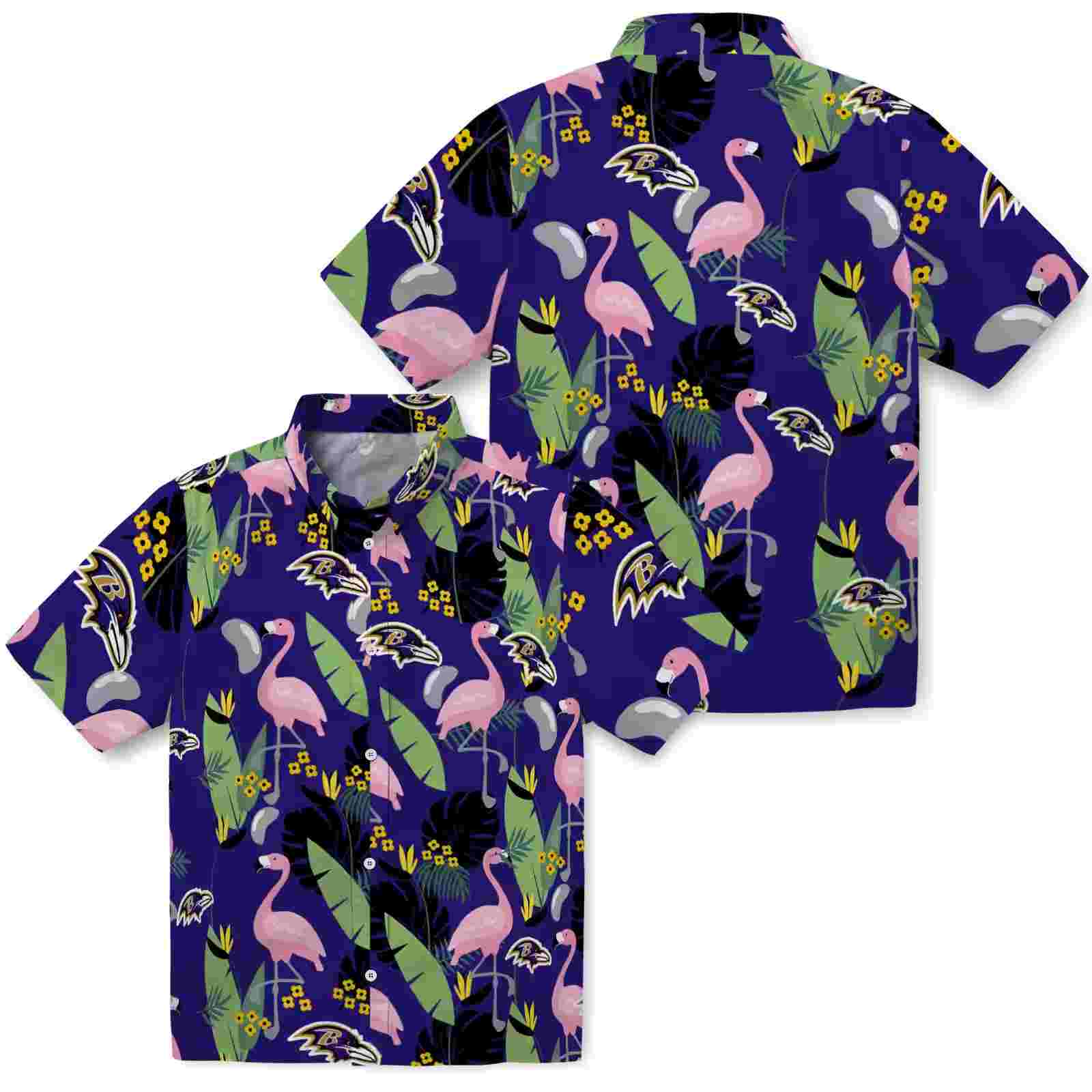 baltimore ravens flamingo leaves purple hawaiian shirt high quality