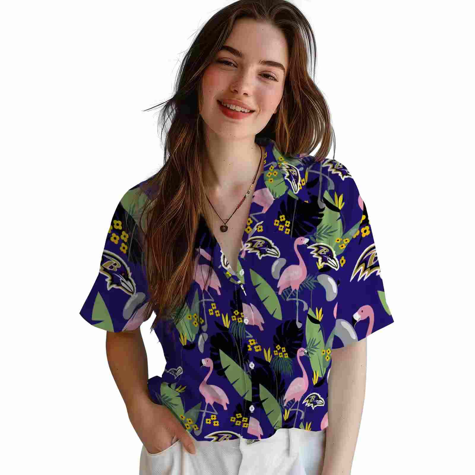 baltimore ravens flamingo leaves purple hawaiian shirt latest model