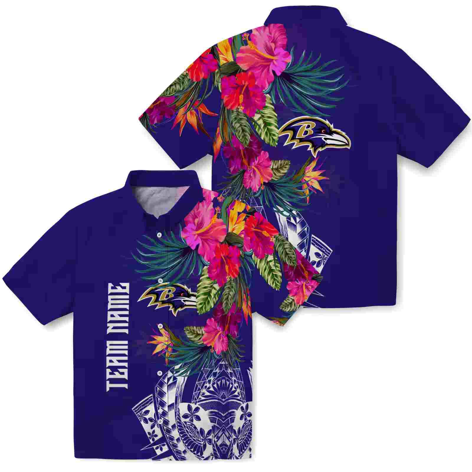 baltimore ravens floral polynesian purple hawaiian shirt high quality