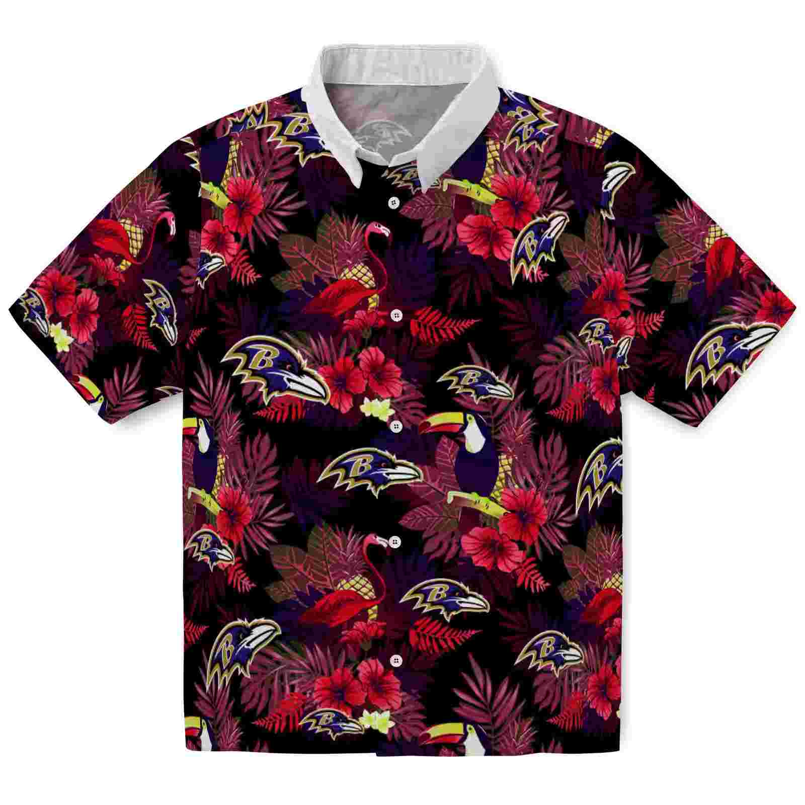 Baltimore Ravens Floral Toucan Purple Red Hawaiian Shirt