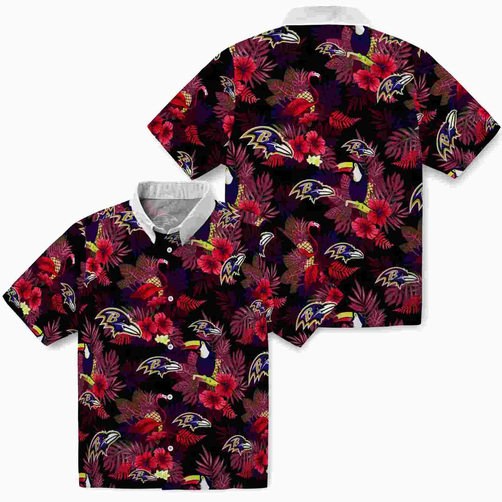 baltimore ravens floral toucan purple red hawaiian shirt high quality