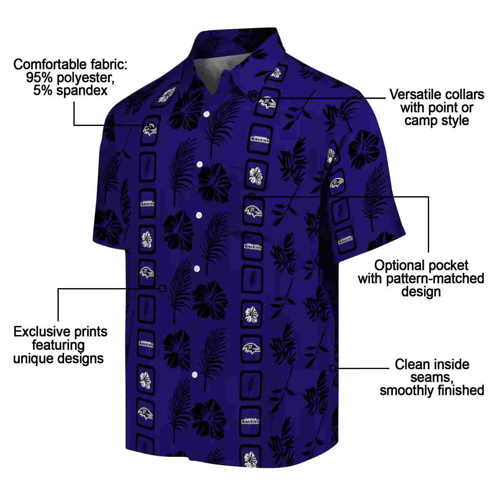 baltimore ravens framed floral purple hawaiian shirt new arrival