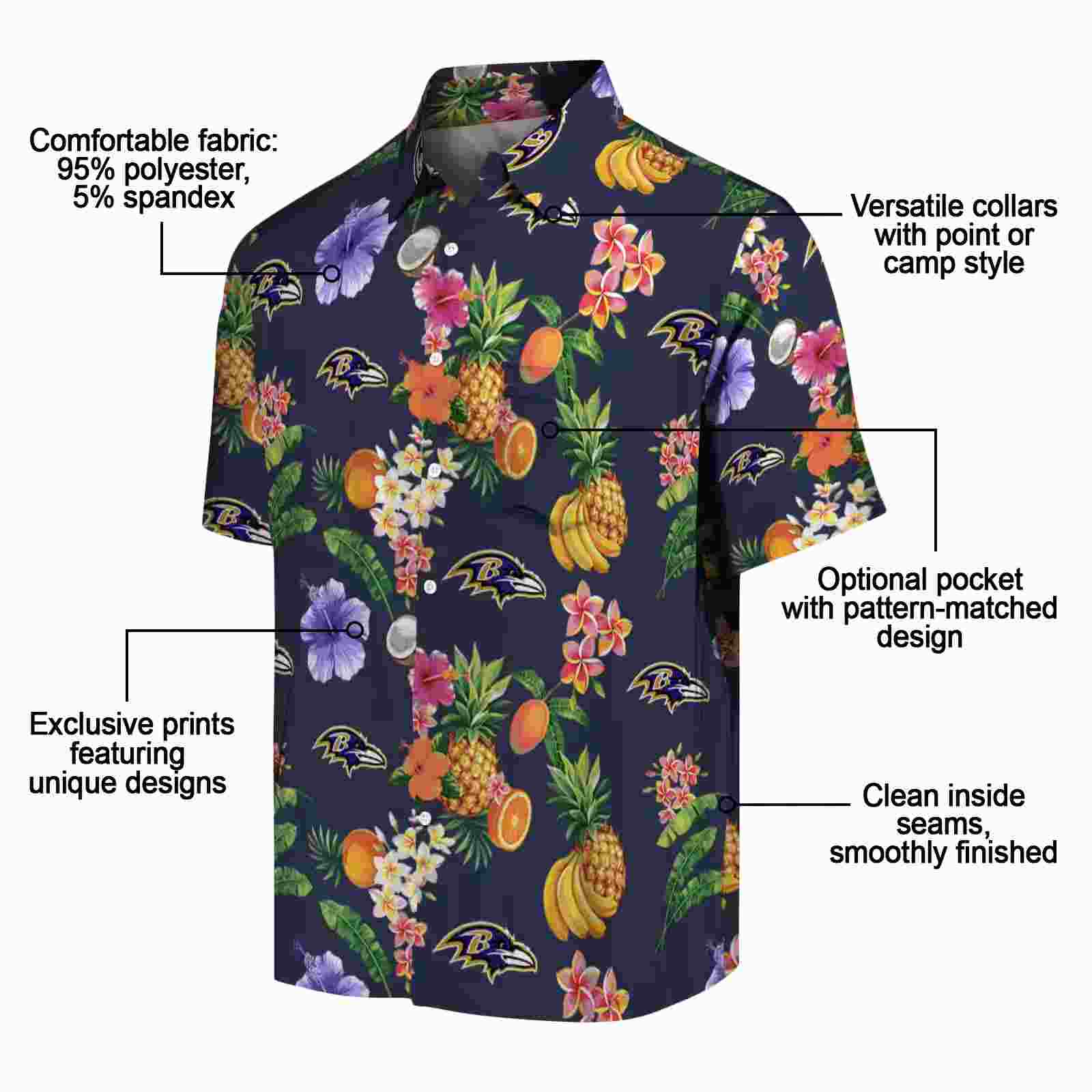 baltimore ravens hibiscus and fruit navy blue hawaiian shirt new arrival