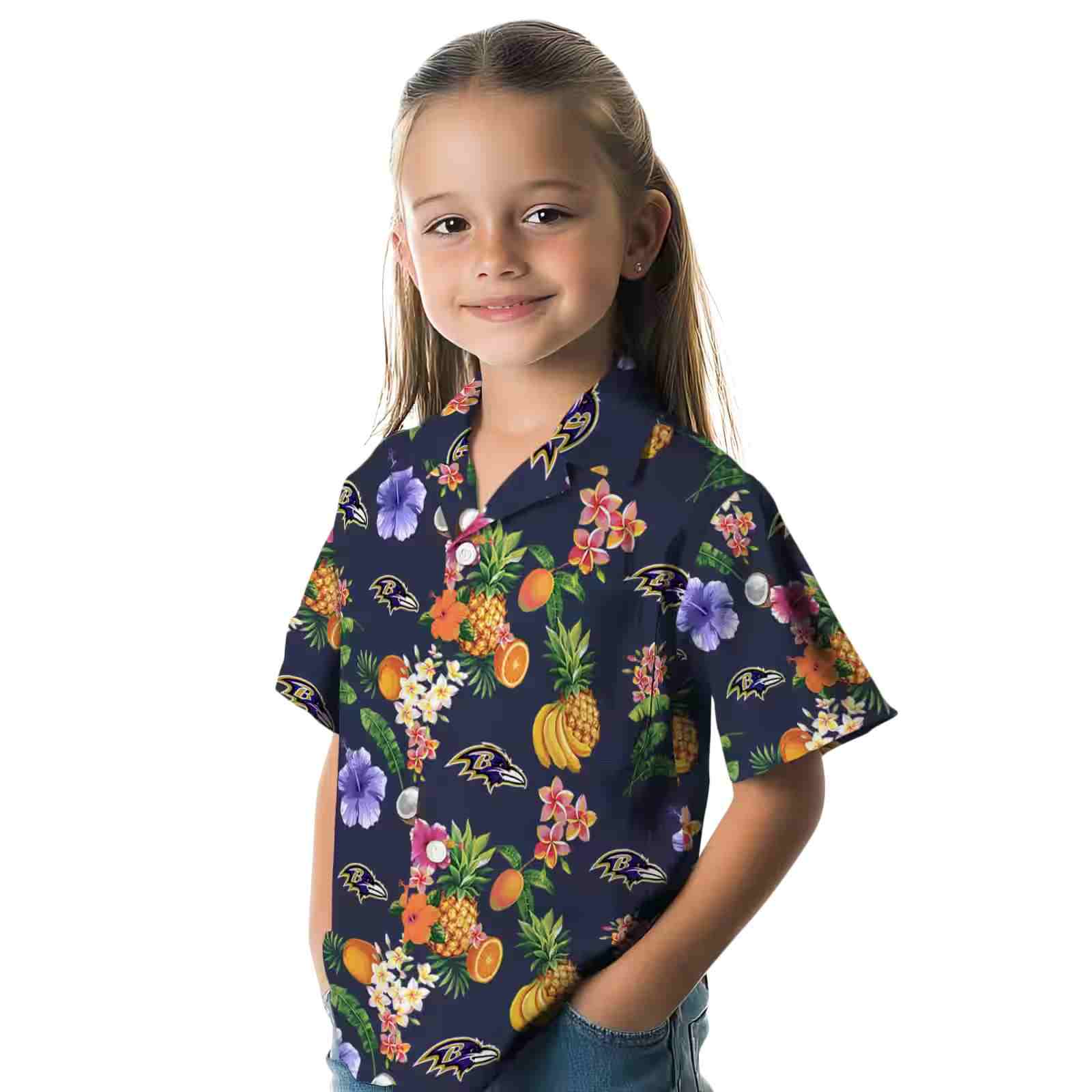 baltimore ravens hibiscus and fruit navy blue hawaiian shirt premium grade