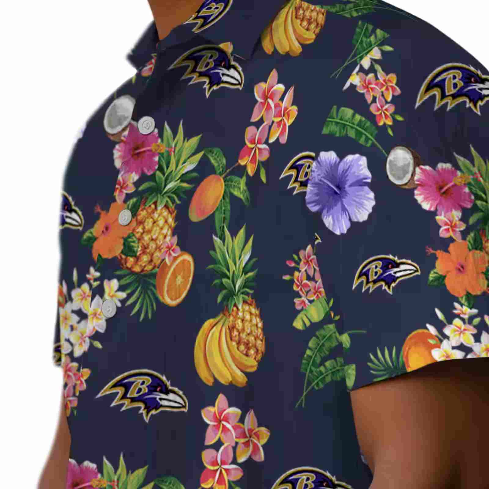 baltimore ravens hibiscus and fruit navy blue hawaiian shirt trendy