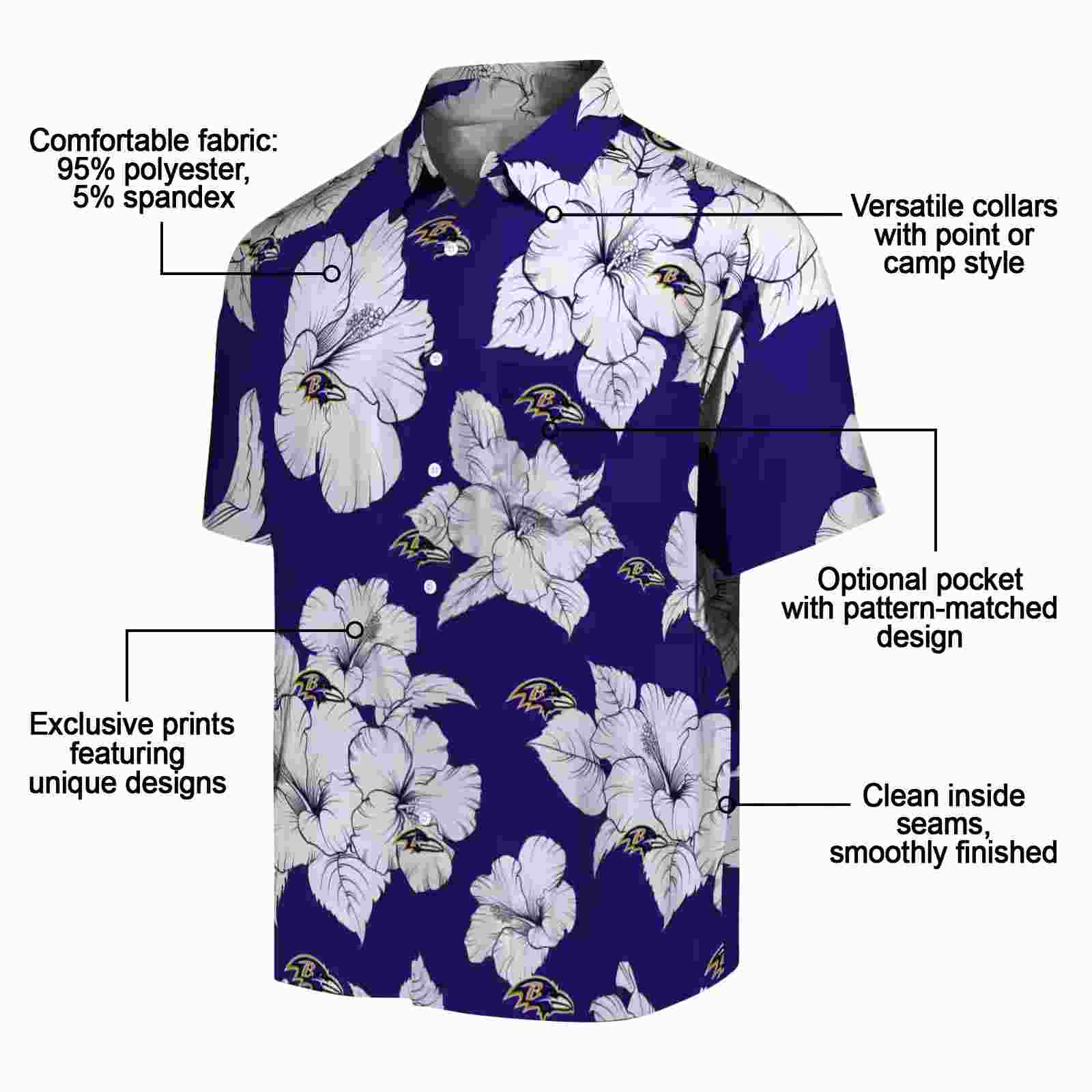 baltimore ravens hibiscus blooms purple white hawaiian shirt new arrival