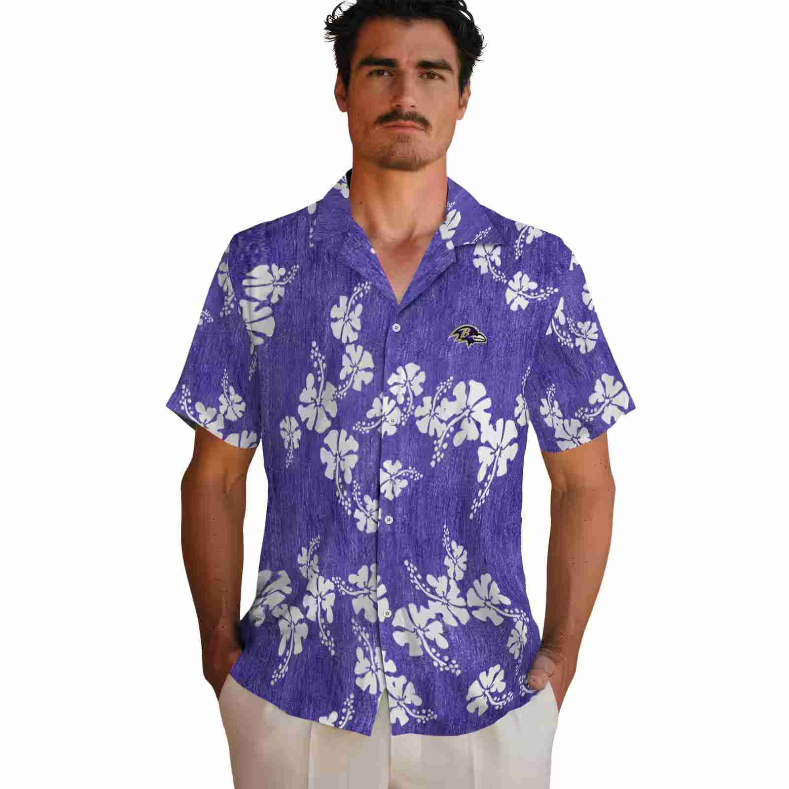 baltimore ravens hibiscus clusters purple hawaiian shirt fashion forward