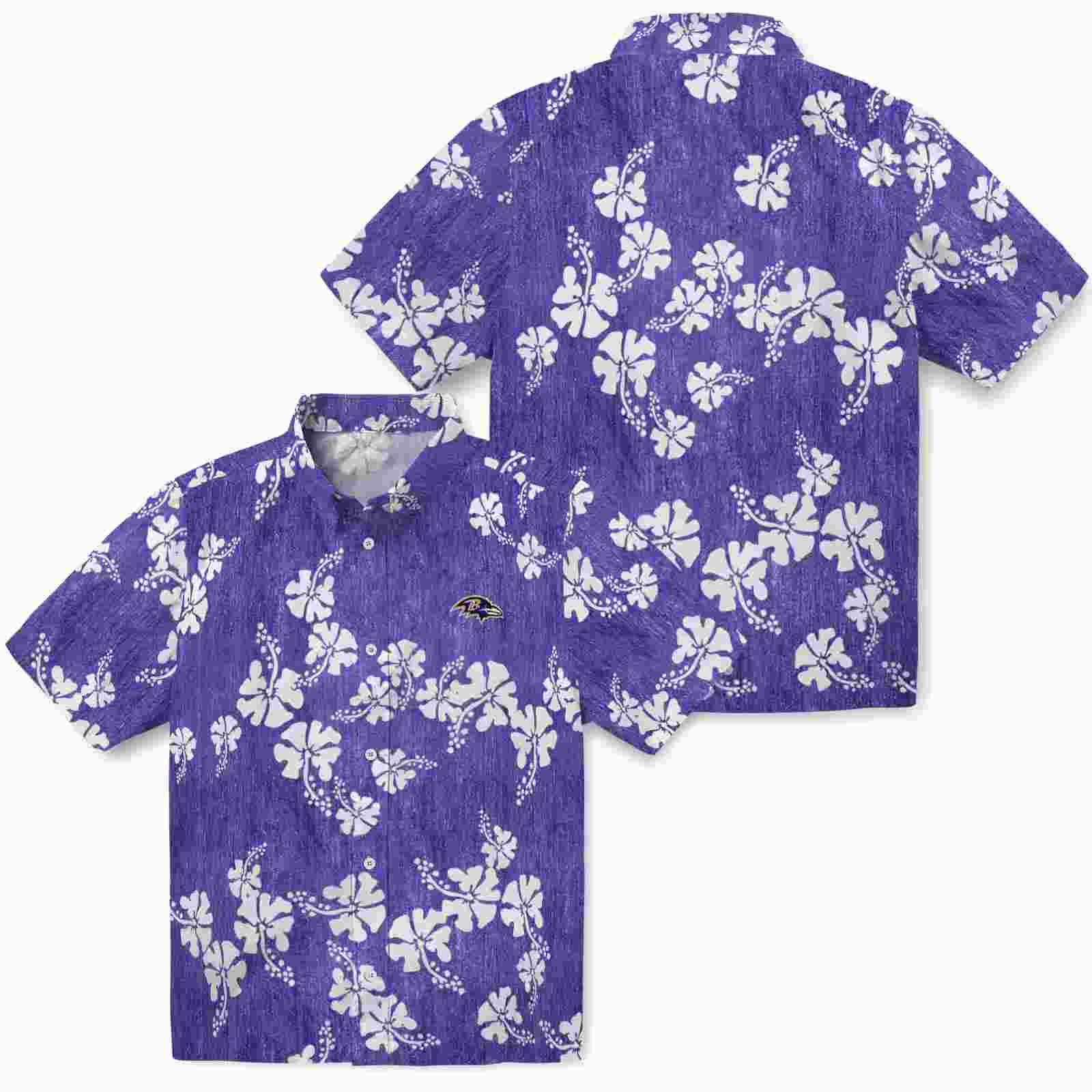 baltimore ravens hibiscus clusters purple hawaiian shirt high quality