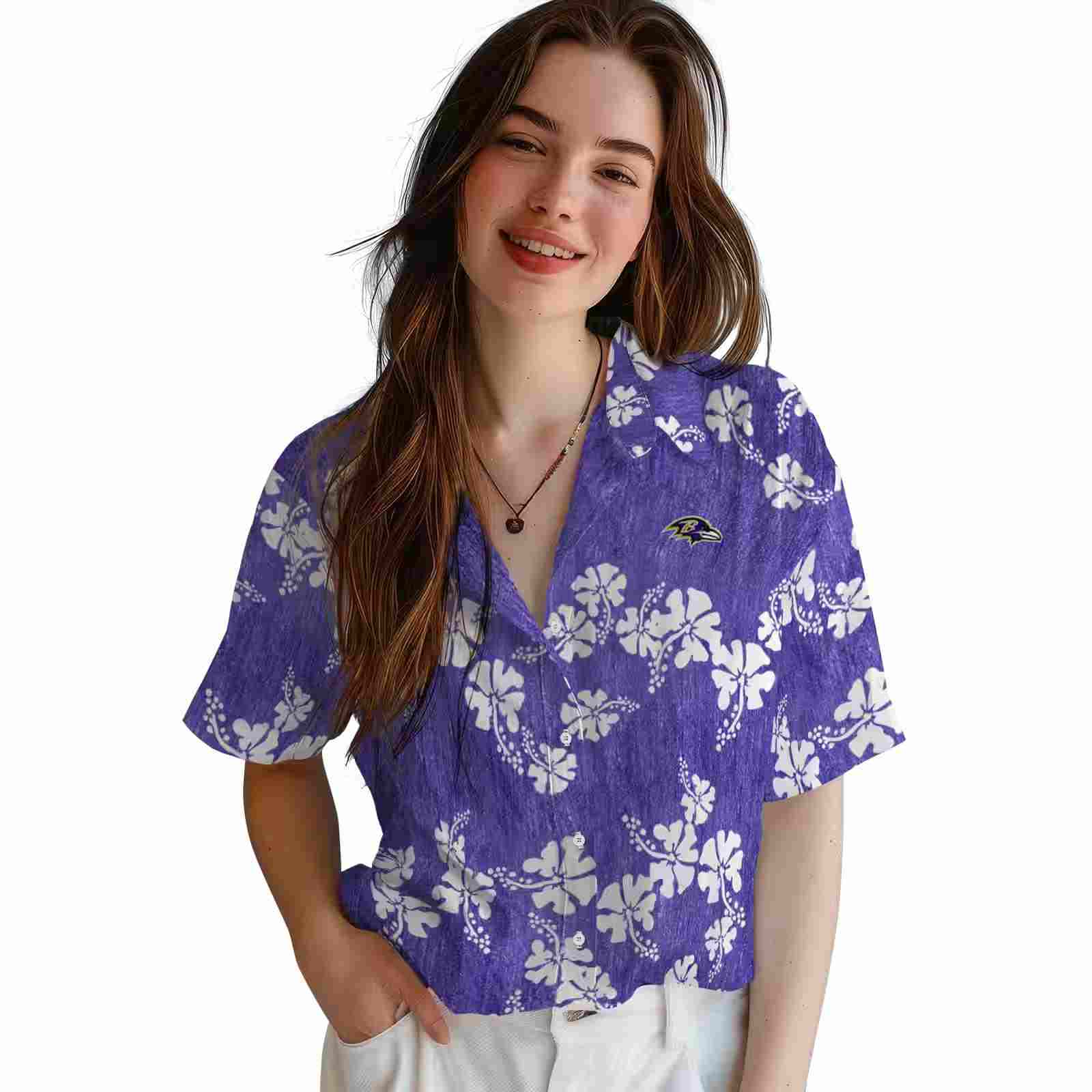 baltimore ravens hibiscus clusters purple hawaiian shirt latest model