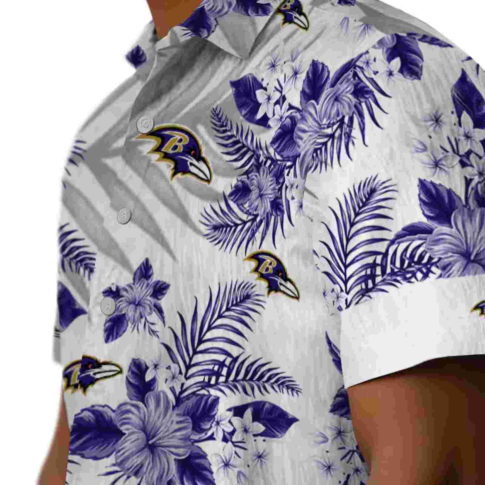 baltimore ravens hibiscus palm leaves purple white hawaiian shirt trendy