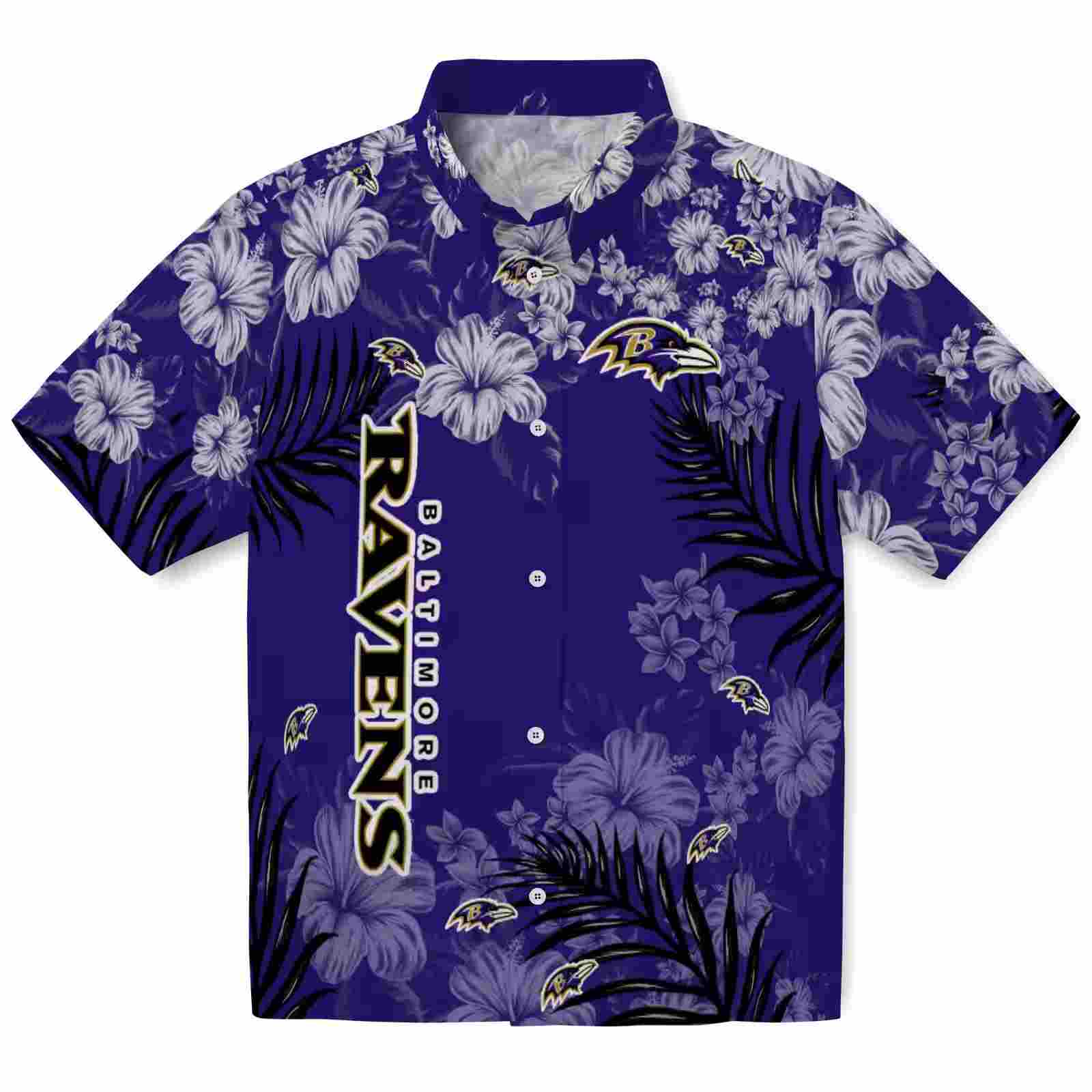 Baltimore Ravens Hibiscus Print Purple Hawaiian Shirt