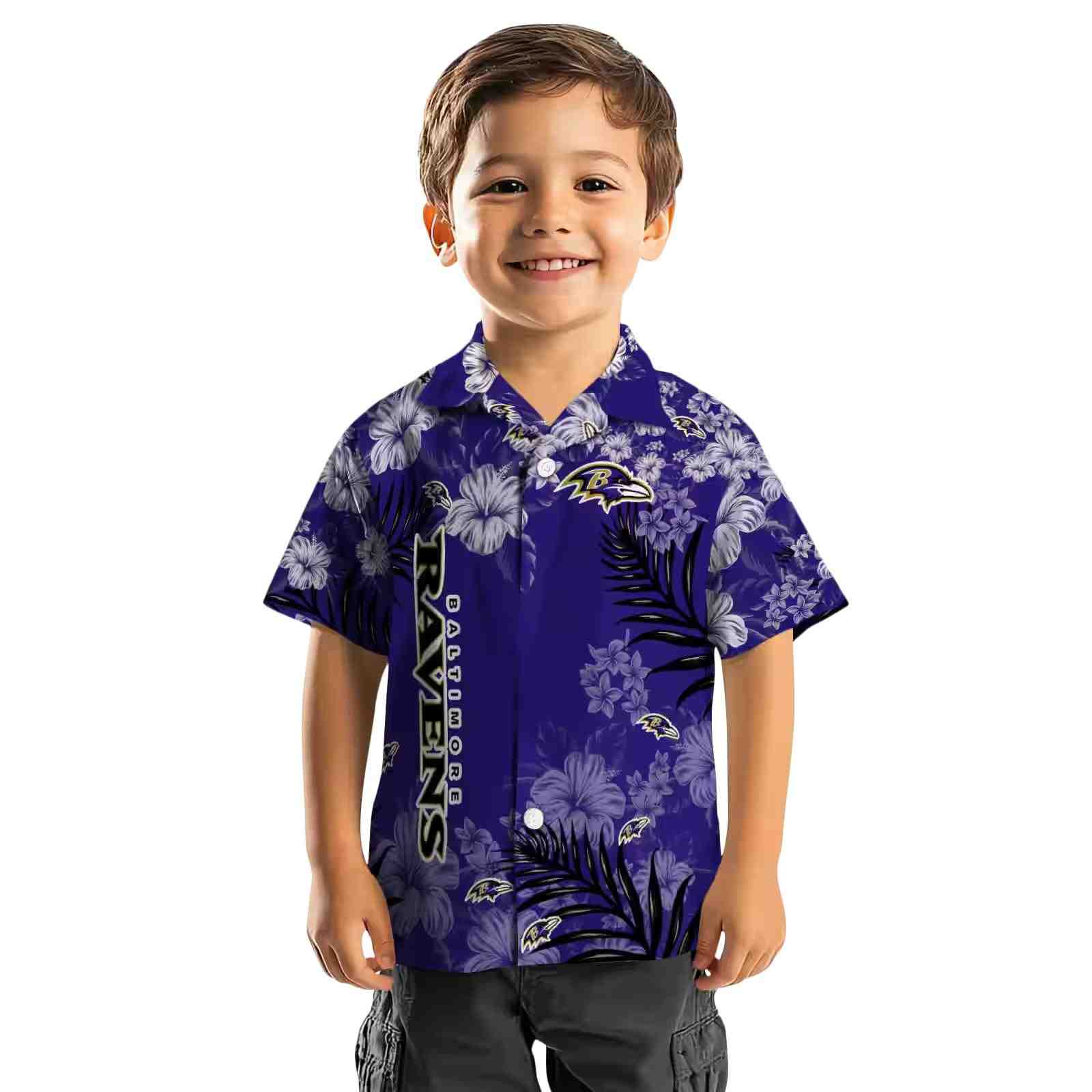 baltimore ravens hibiscus print purple hawaiian shirt top rated