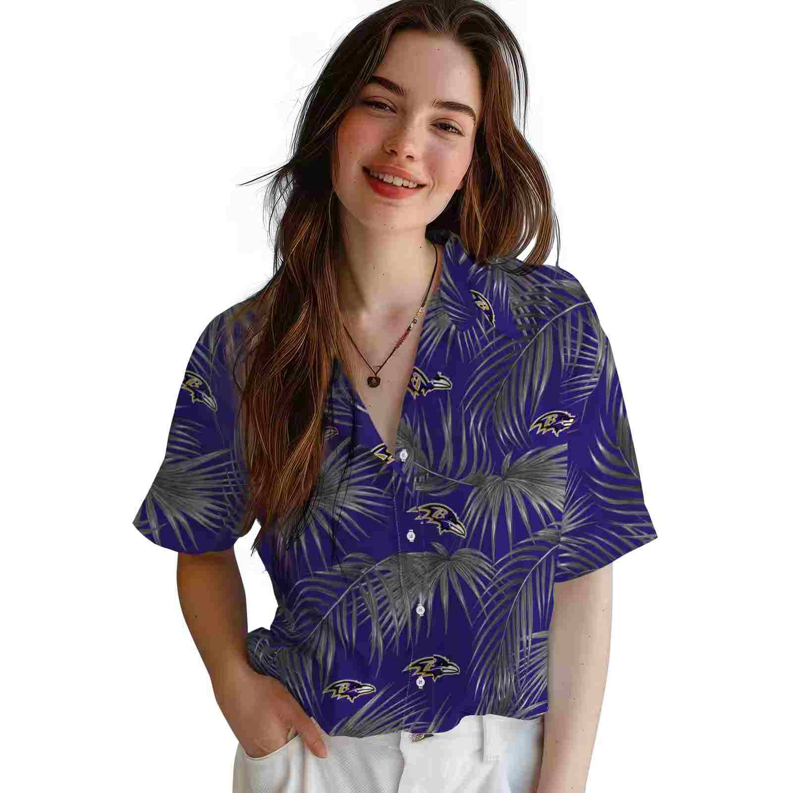 baltimore ravens leafy palms purple hawaiian shirt latest model