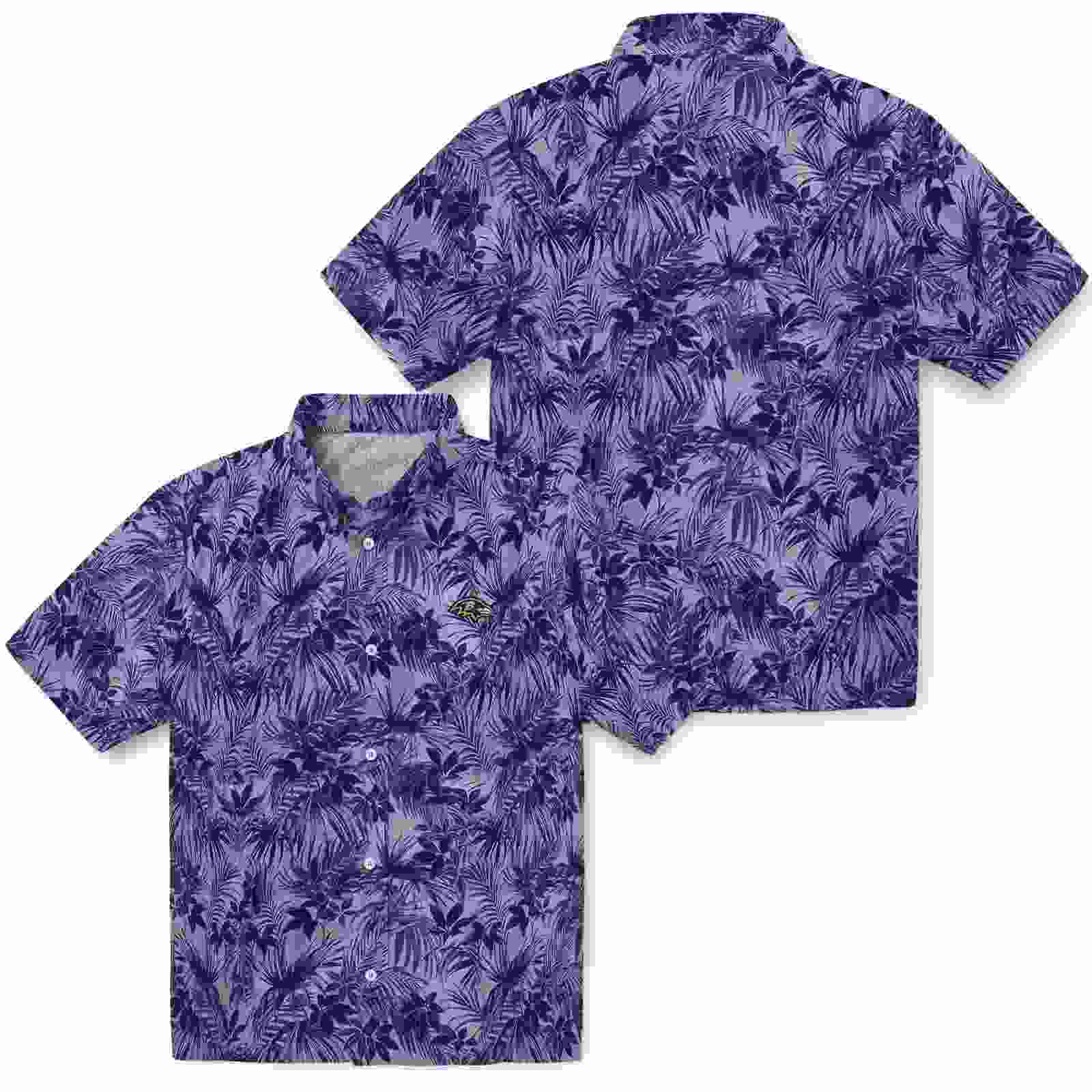 baltimore ravens leafy pattern purple hawaiian shirt high quality