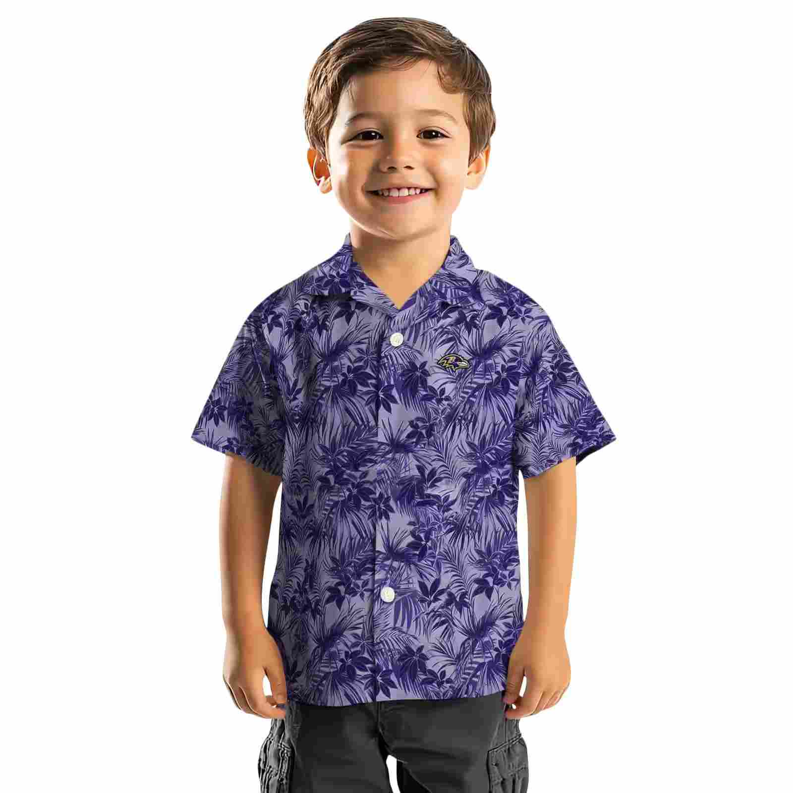 baltimore ravens leafy pattern purple hawaiian shirt top rated