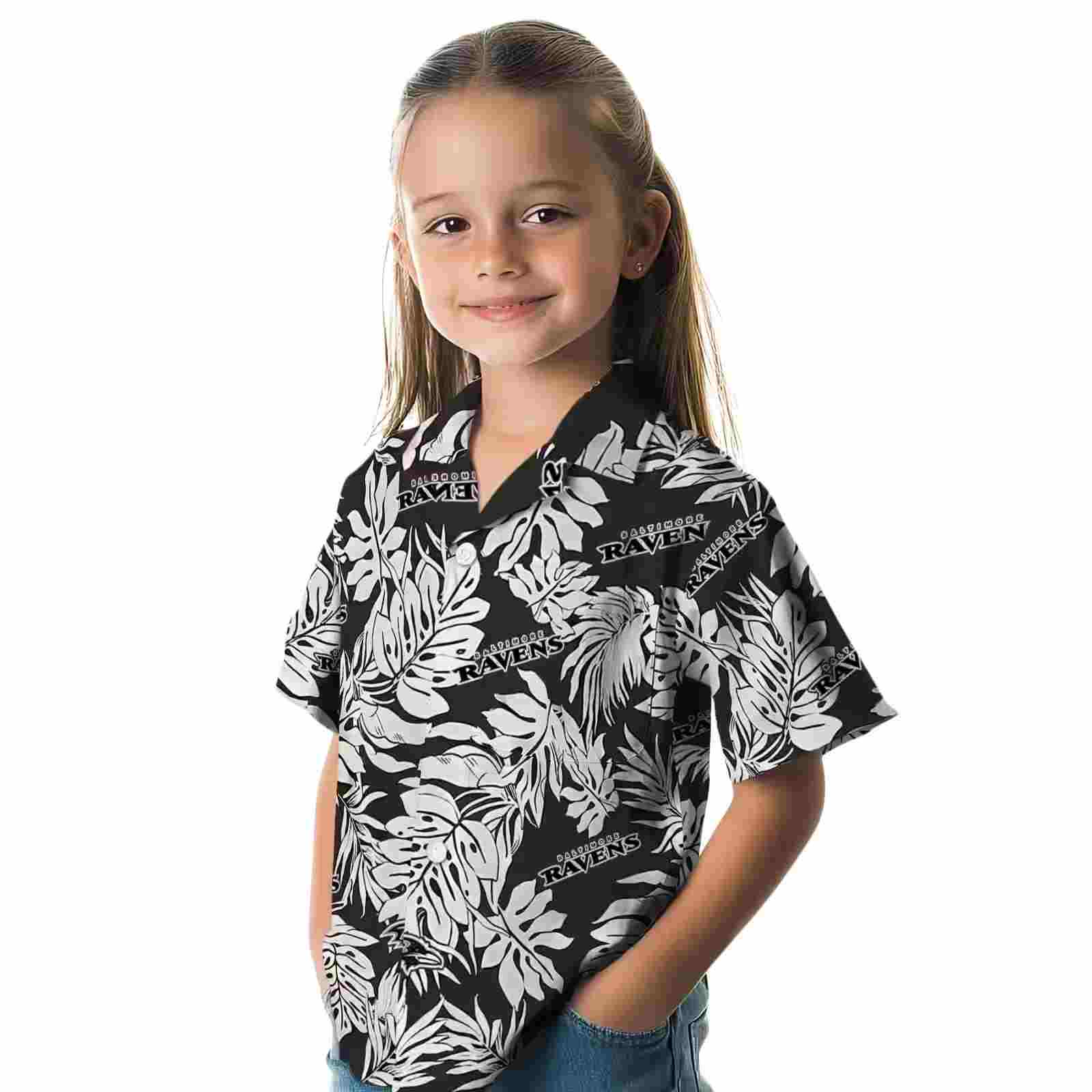 baltimore ravens monstera leaf pattern black hawaiian shirt premium grade