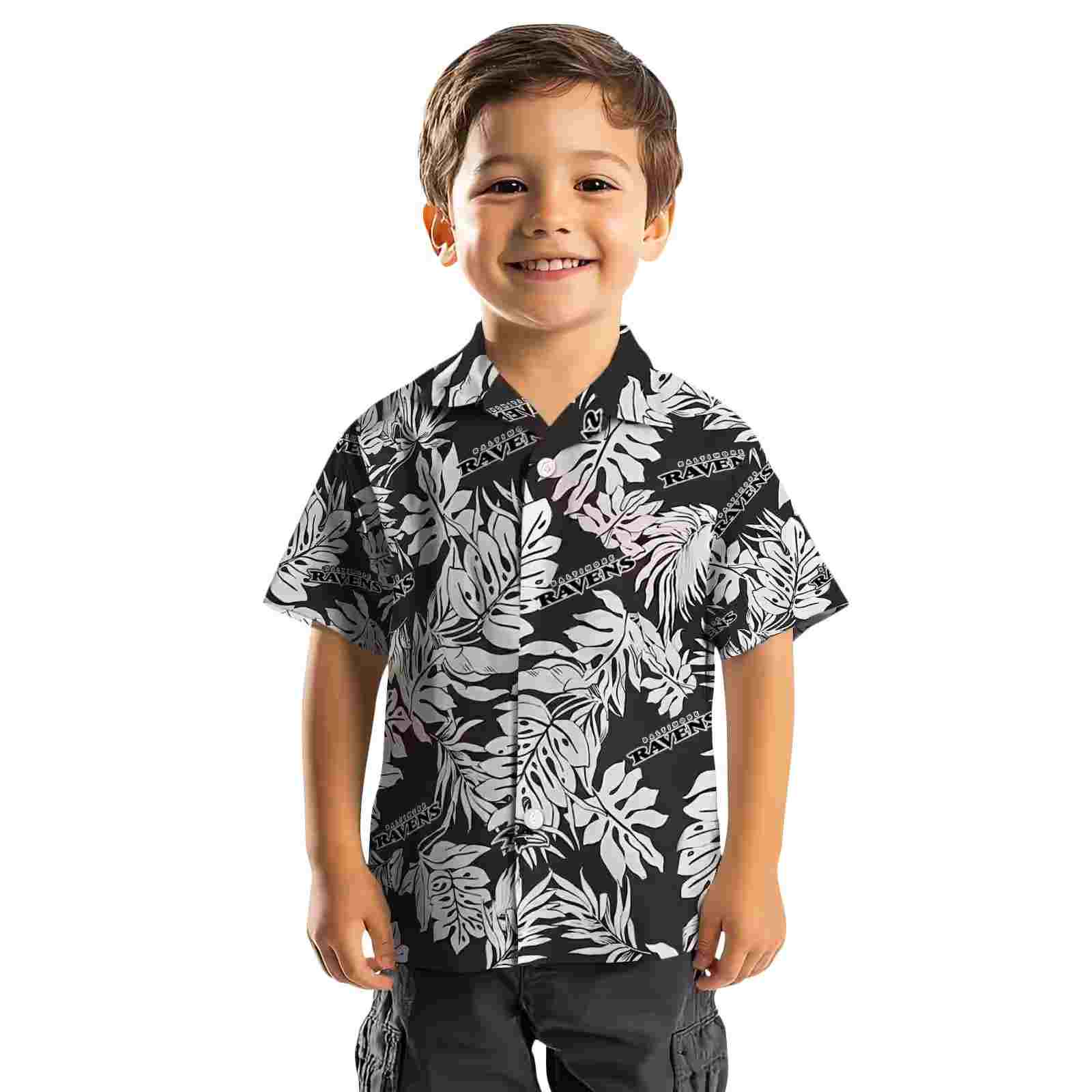 baltimore ravens monstera leaf pattern black hawaiian shirt top rated