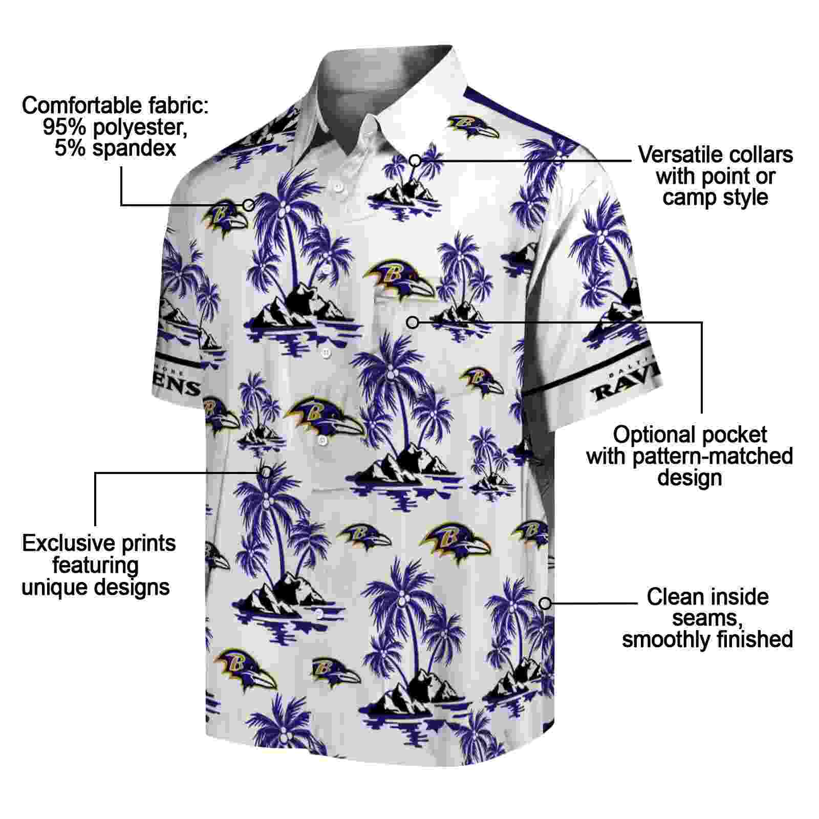 baltimore ravens palm island print purple white hawaiian shirt new arrival