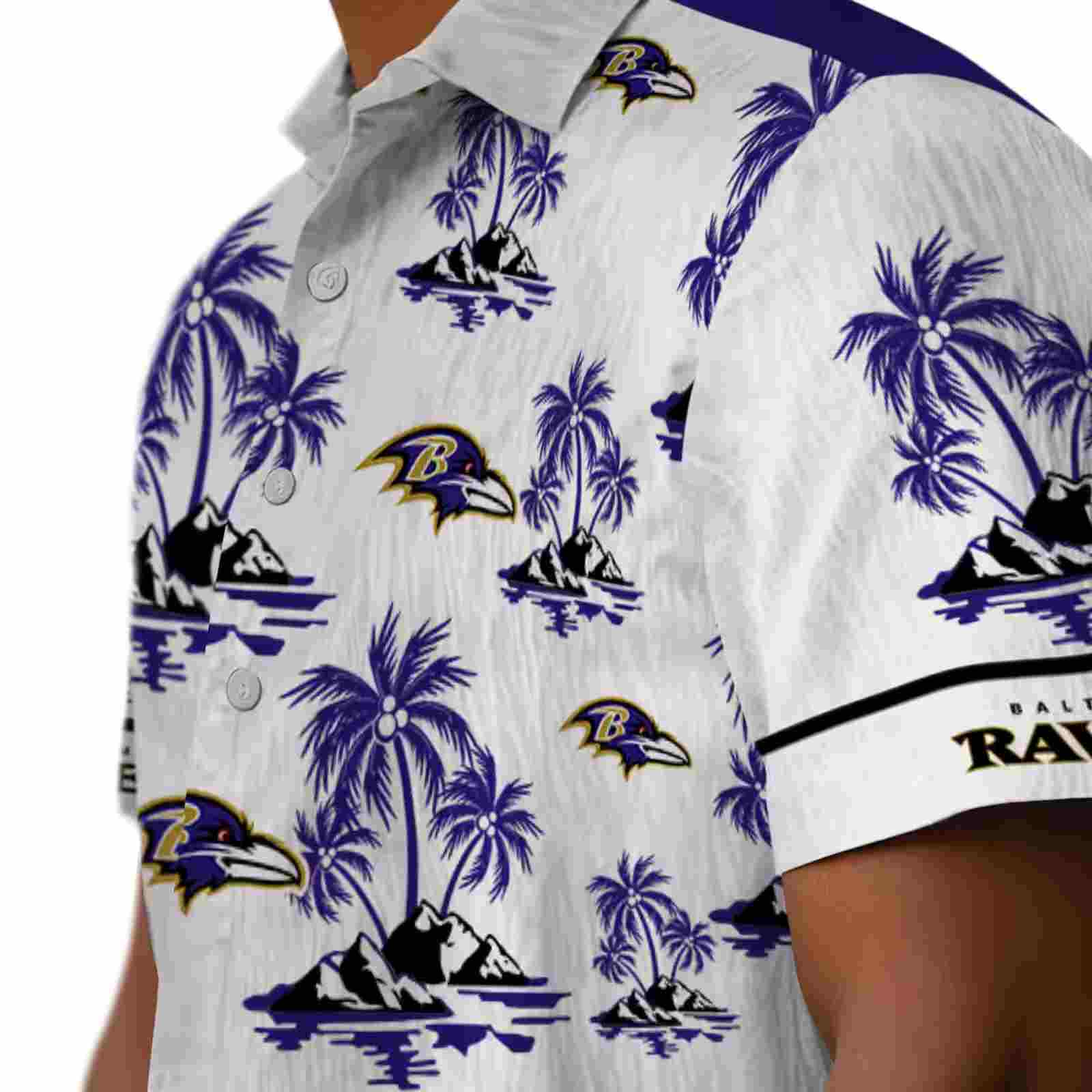 baltimore ravens palm island print purple white hawaiian shirt trendy