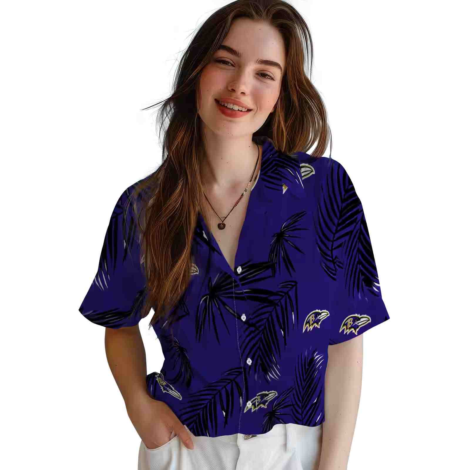 baltimore ravens palm leaf purple hawaiian shirt latest model