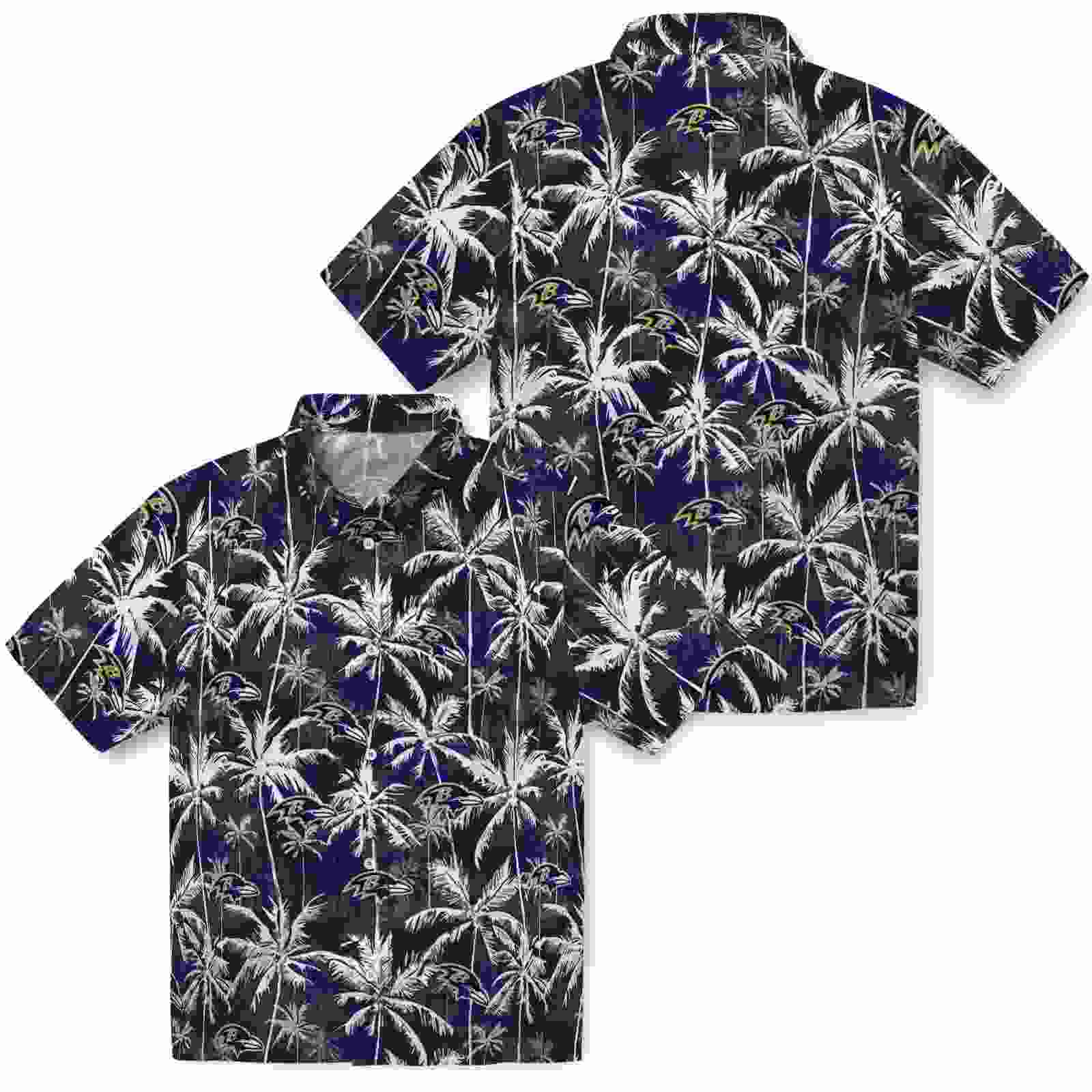 baltimore ravens palm pattern purple black hawaiian shirt high quality