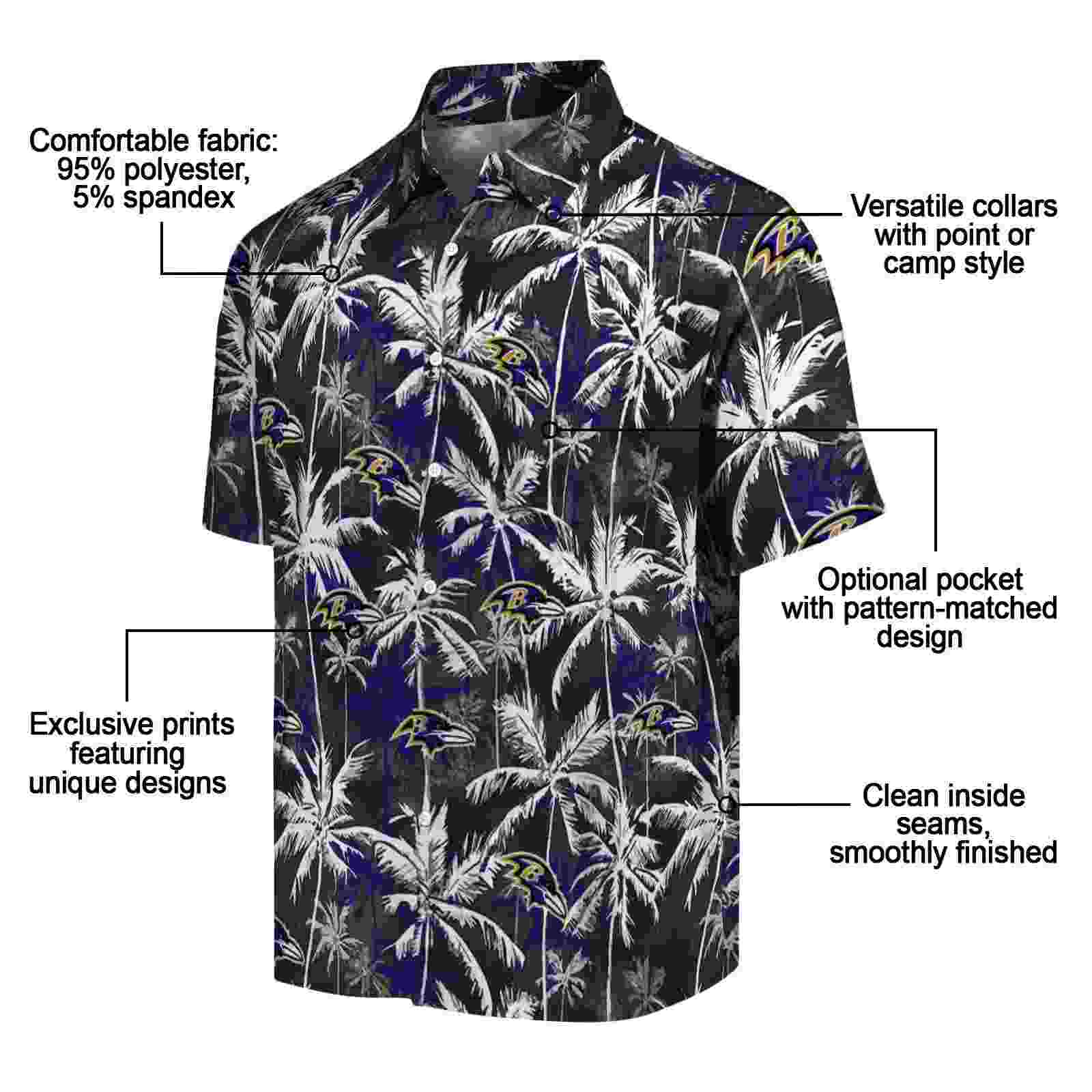 baltimore ravens palm pattern purple black hawaiian shirt new arrival