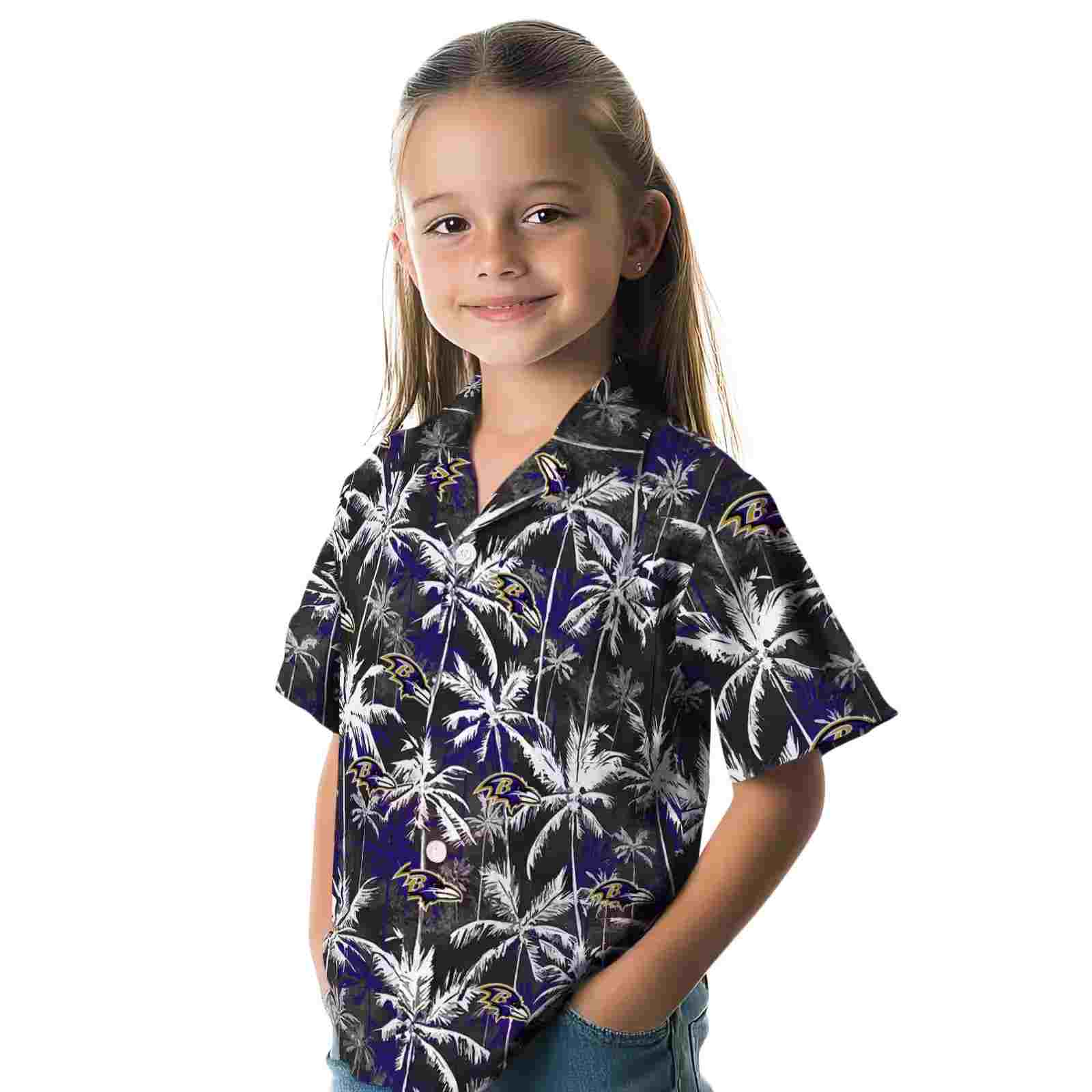 baltimore ravens palm pattern purple black hawaiian shirt premium grade