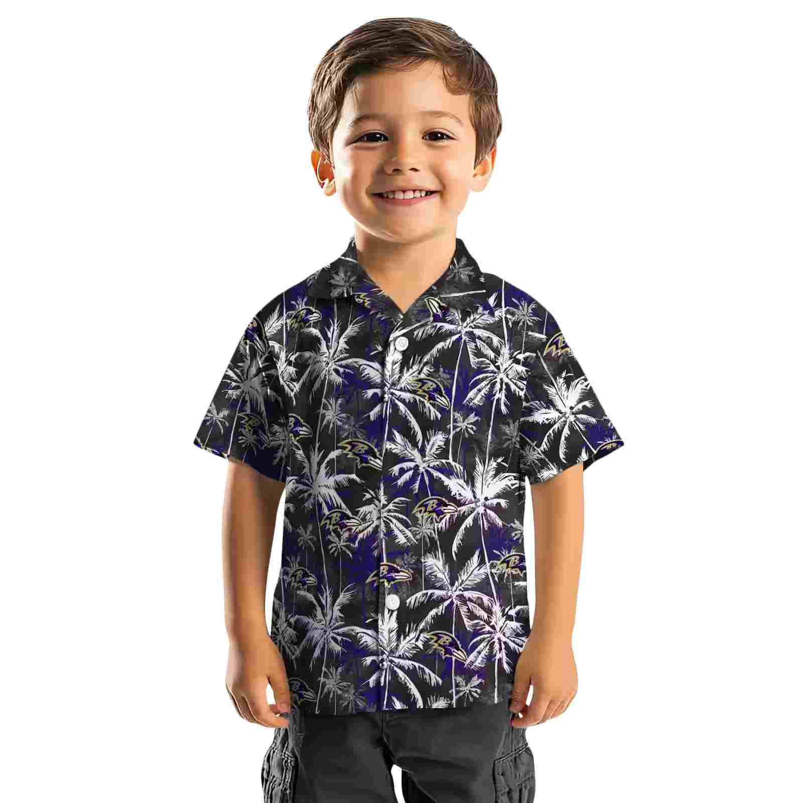 baltimore ravens palm pattern purple black hawaiian shirt top rated