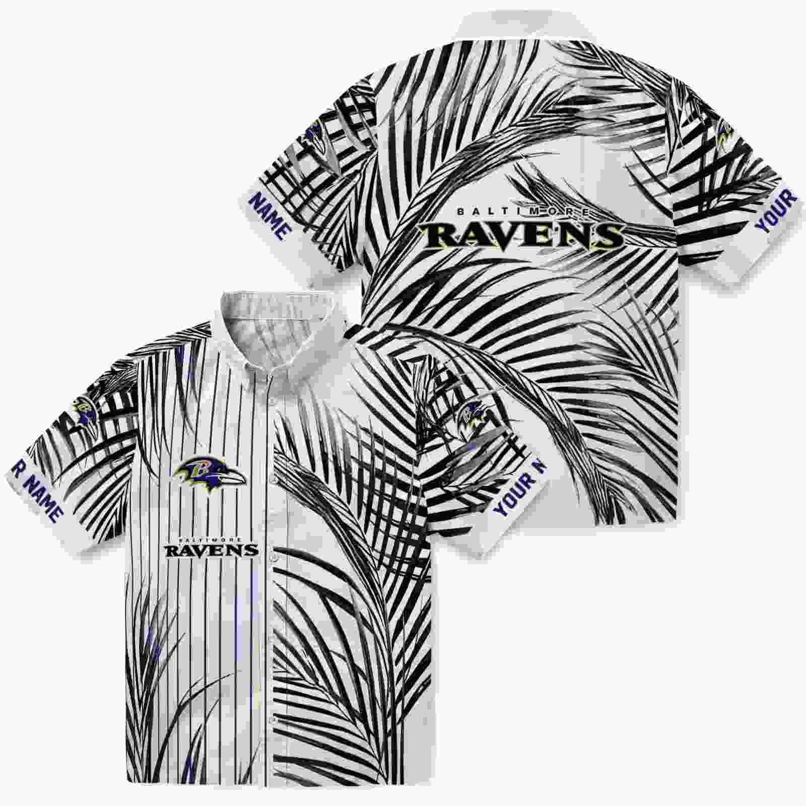 baltimore ravens palm stripes purple black white hawaiian shirt high quality