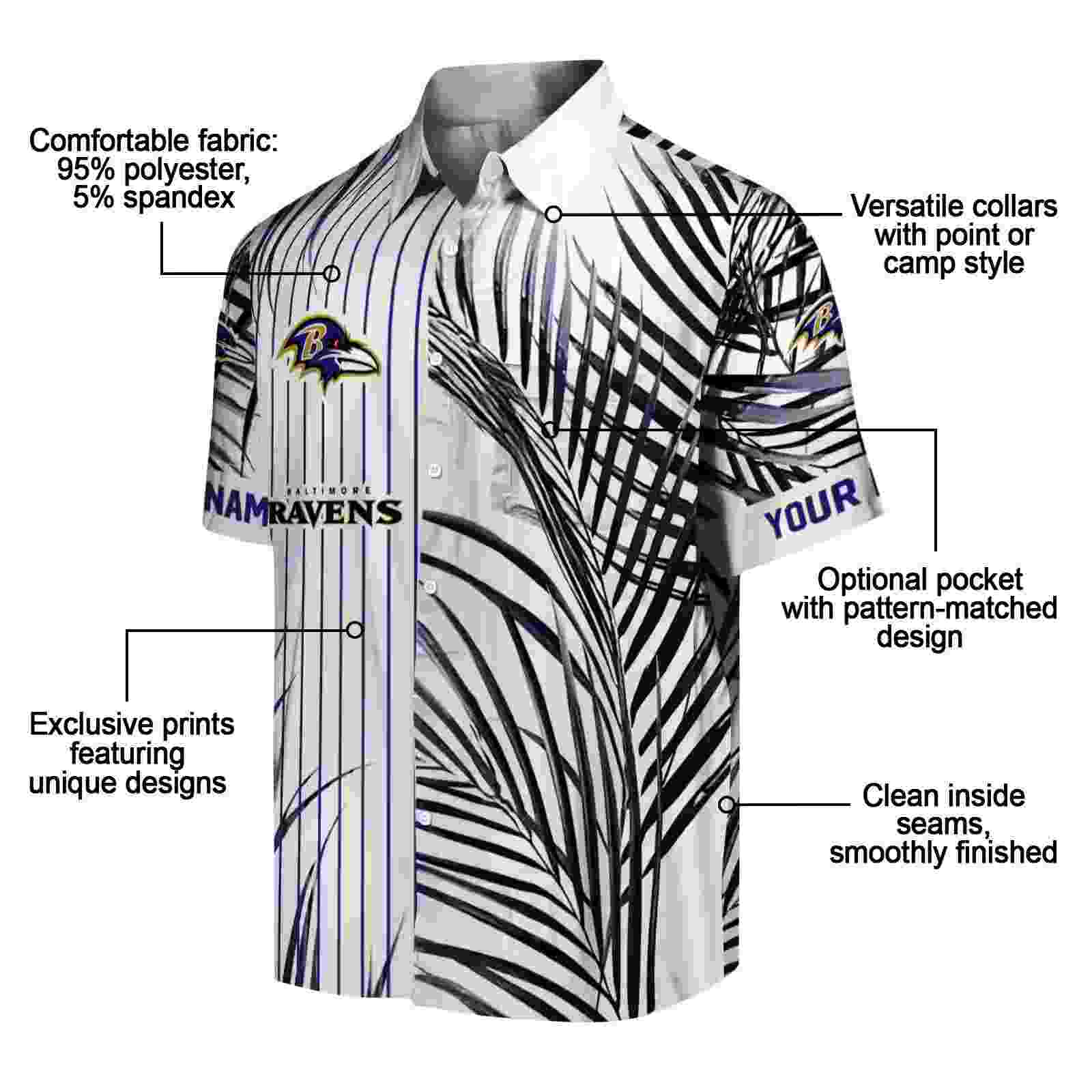 baltimore ravens palm stripes purple black white hawaiian shirt new arrival