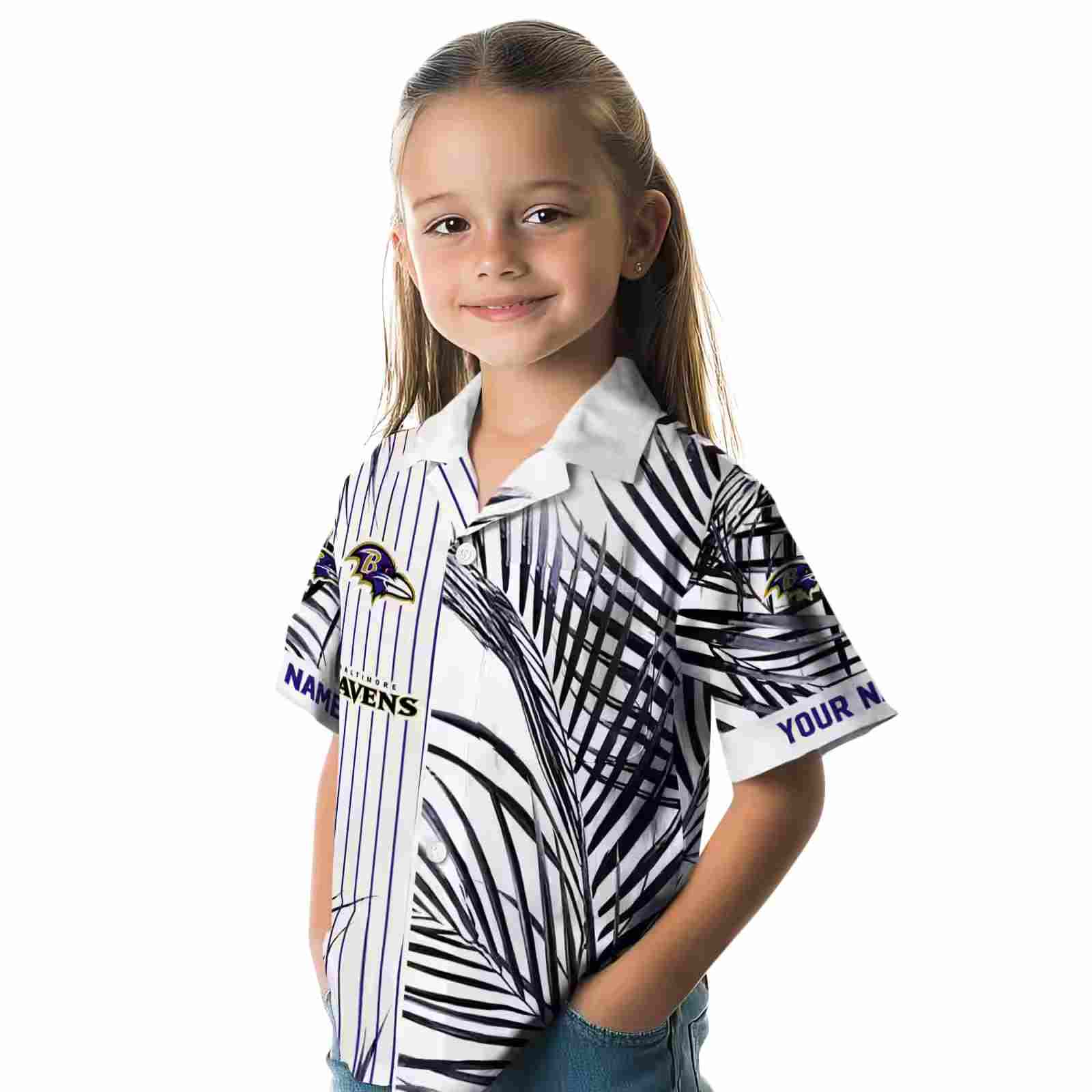 baltimore ravens palm stripes purple black white hawaiian shirt premium grade