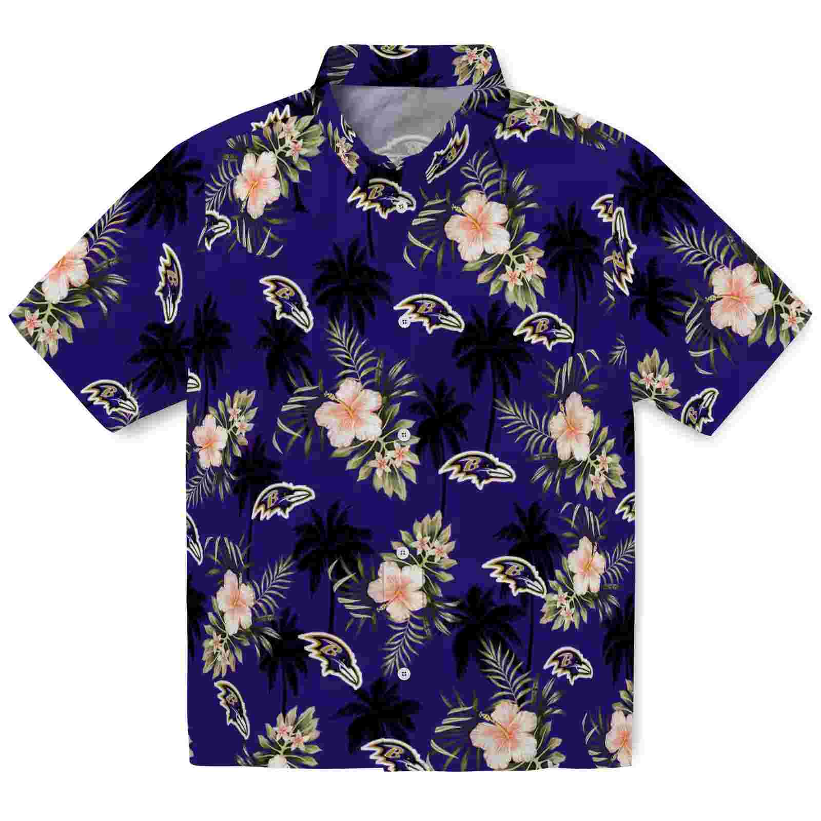 Baltimore Ravens Palm Tree Flower Purple Hawaiian Shirt