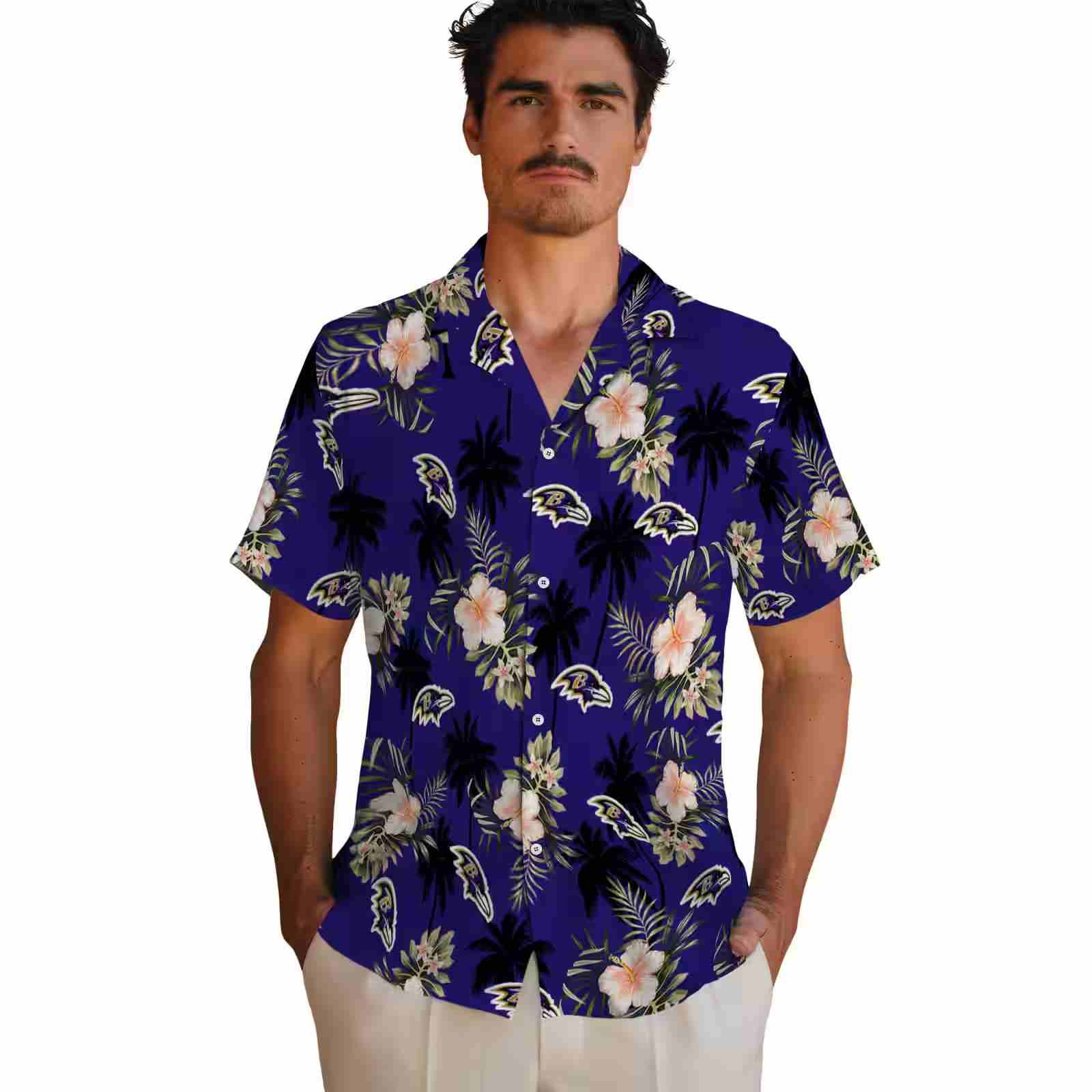 baltimore ravens palm tree flower purple hawaiian shirt fashion forward