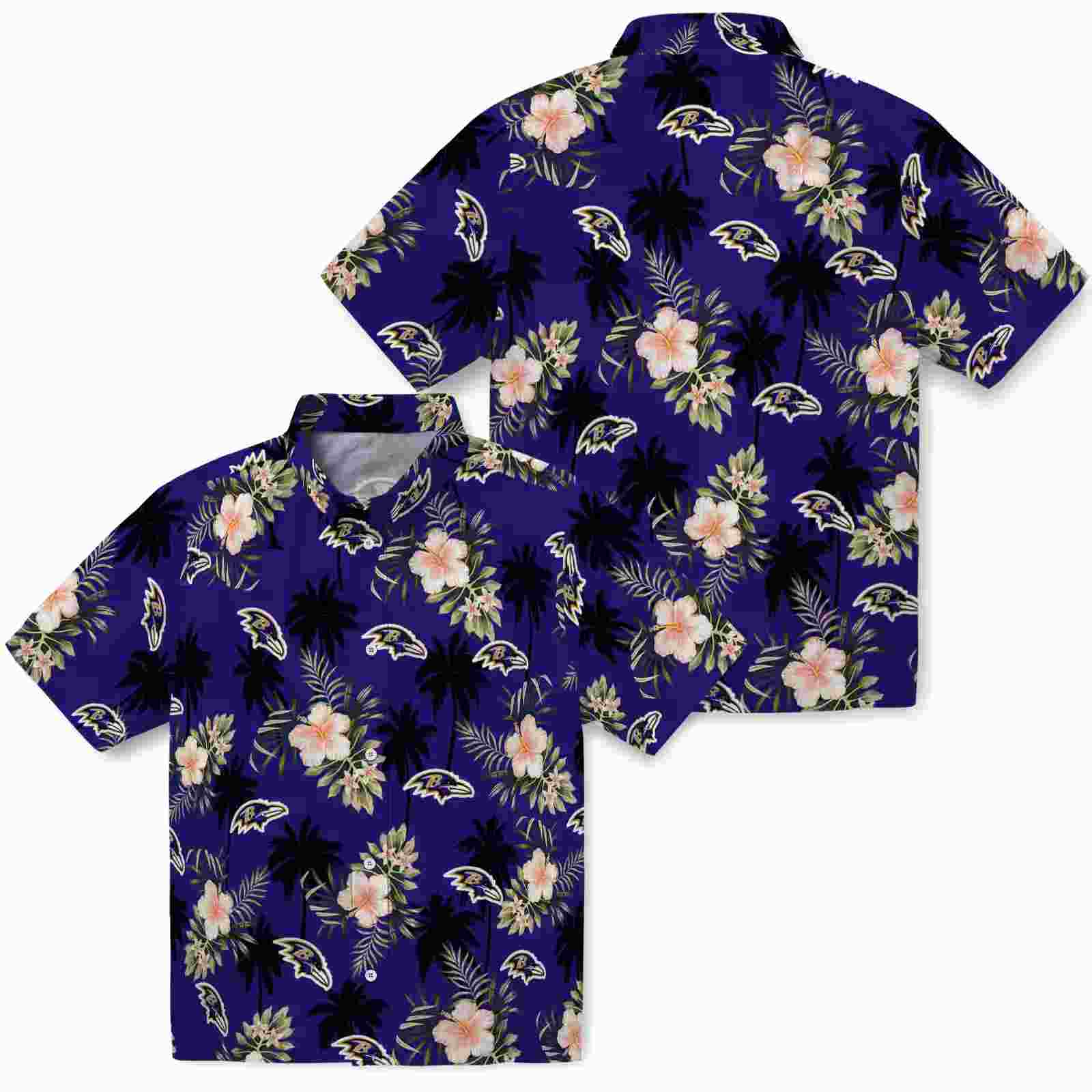 baltimore ravens palm tree flower purple hawaiian shirt high quality